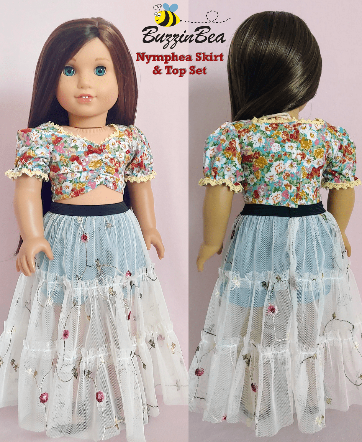 Nymphea Skirt Top Set 18 inch Doll Clothes PDF Sewing Pattern BuzzinBea Doll Sewing Patterns