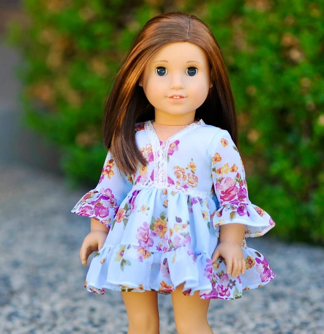 Primrose Dress - A V-Neck Bell Sleeve Style 18 inch doll clothes patterns