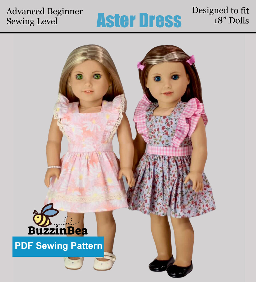 Aster dress 18-inch Doll Clothes PDF sewing pattern