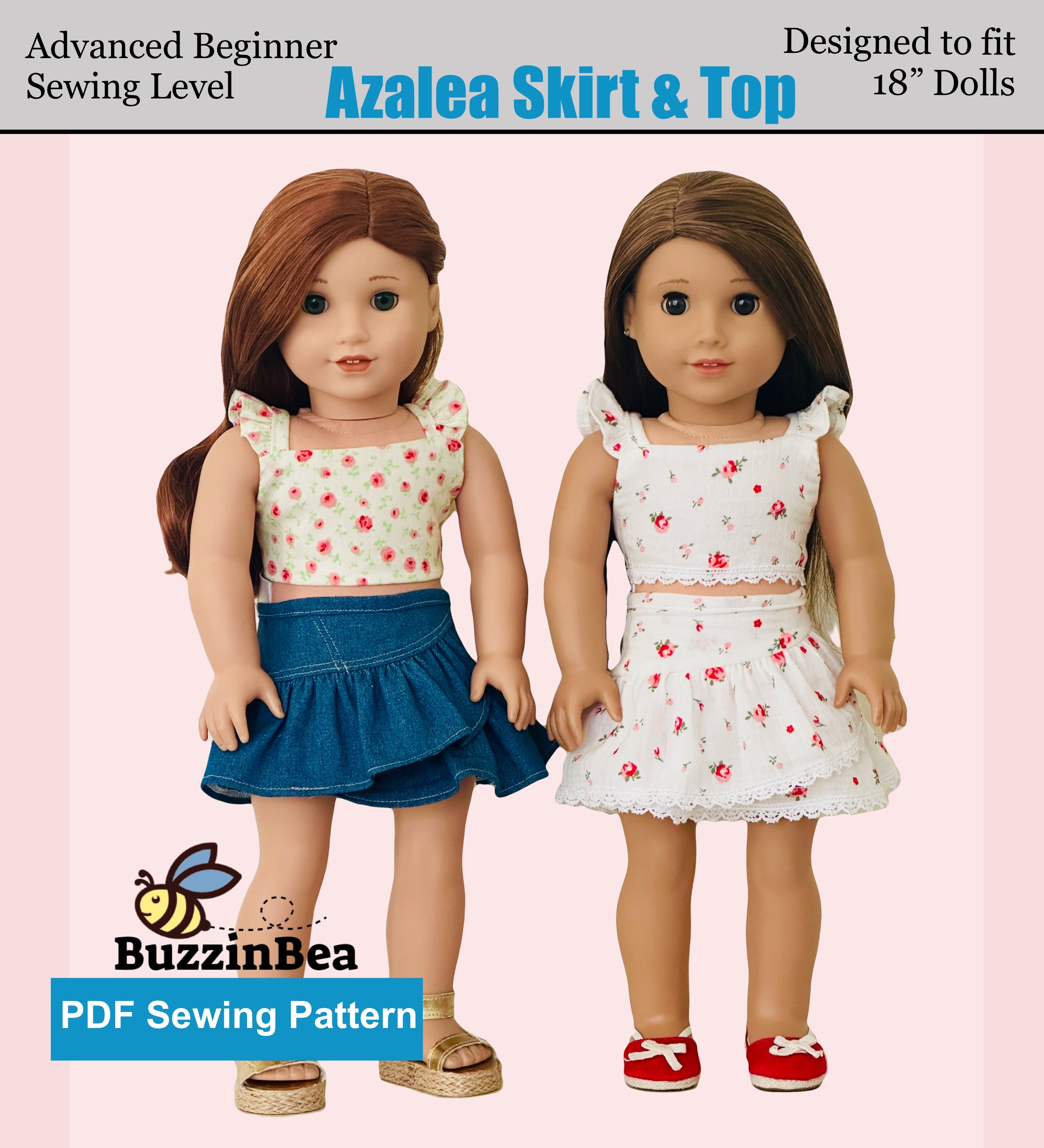 Azalea Skirt and Top 18-inch doll clothes PDF sewing pattern