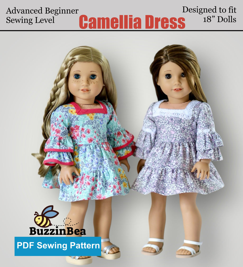 Camellia dress 18-inch doll clothes PDF sewing pattern