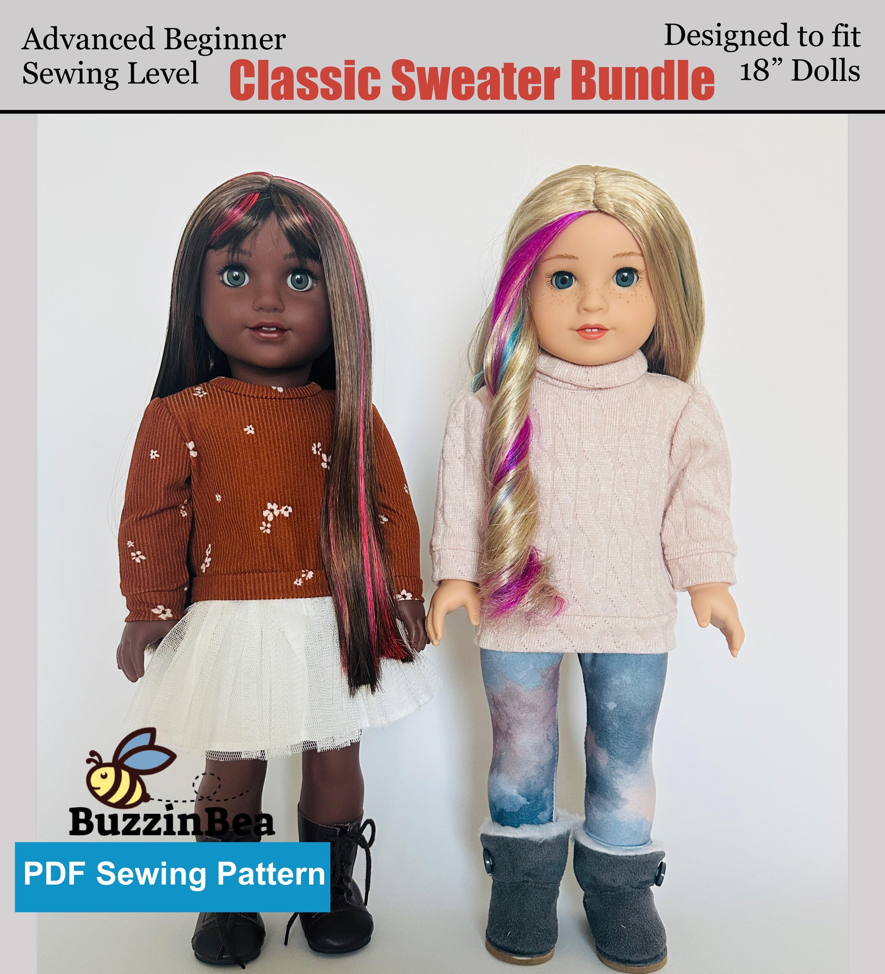 Chic Sweater Bundle for  18-inch Dolls Digital PDF Sewing Pattern