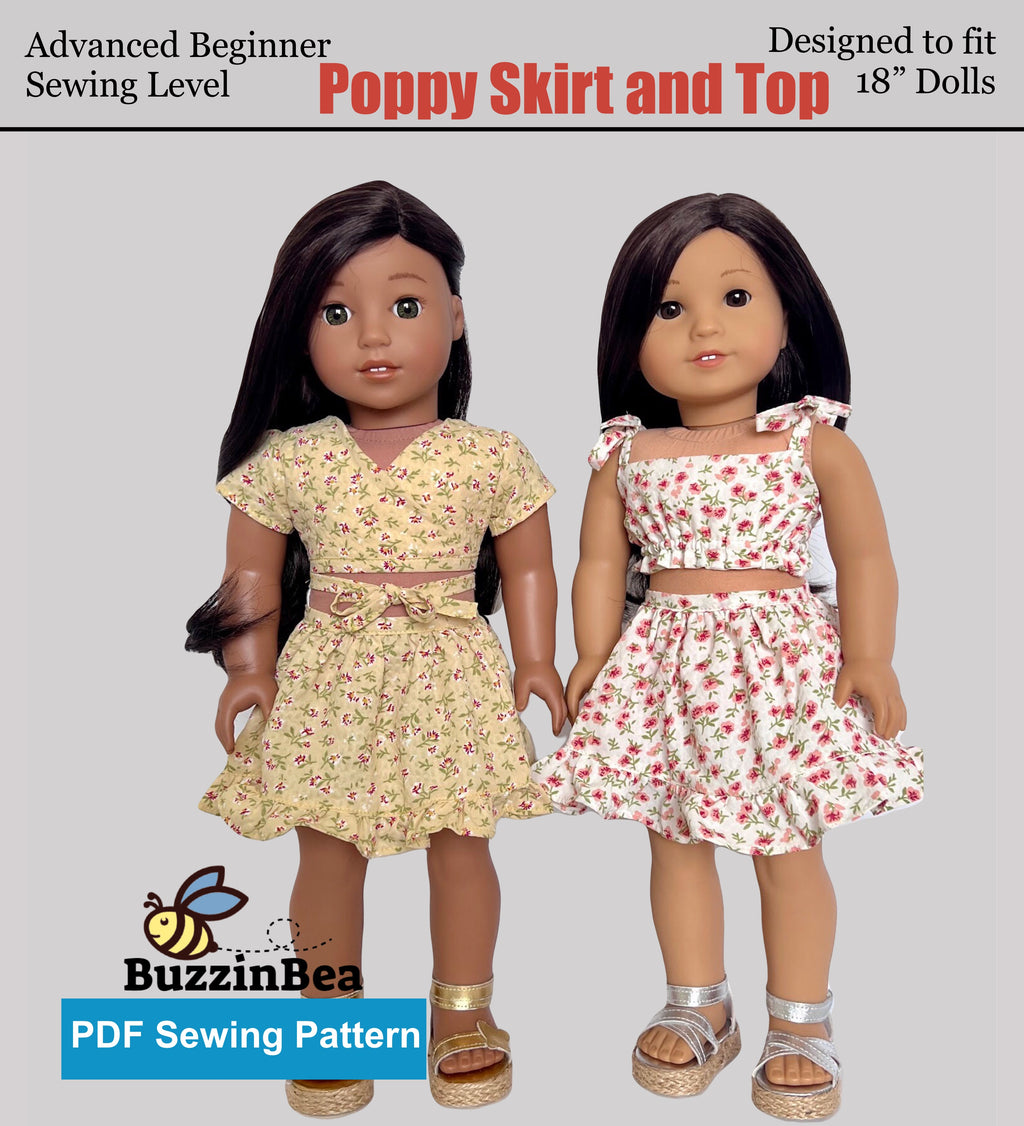Poppy Skirt and Top for 18-inch doll clothes PDF sewing pattern