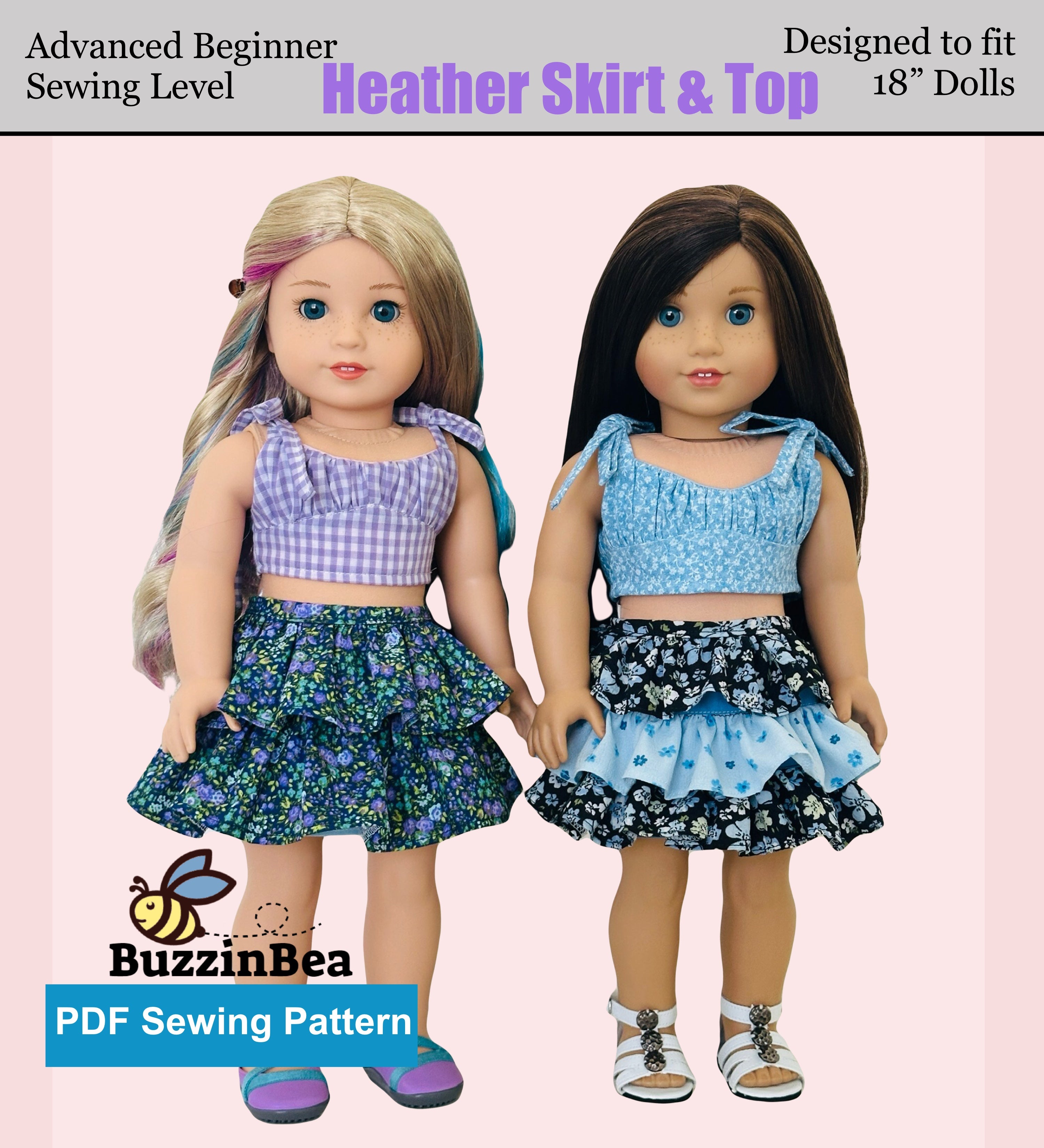 Heather Skirt and Top 18-inch doll clothes PDF sewing pattern