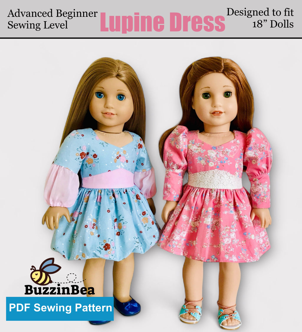 Lupine Dress 18-inch doll clothes PDF sewing pattern