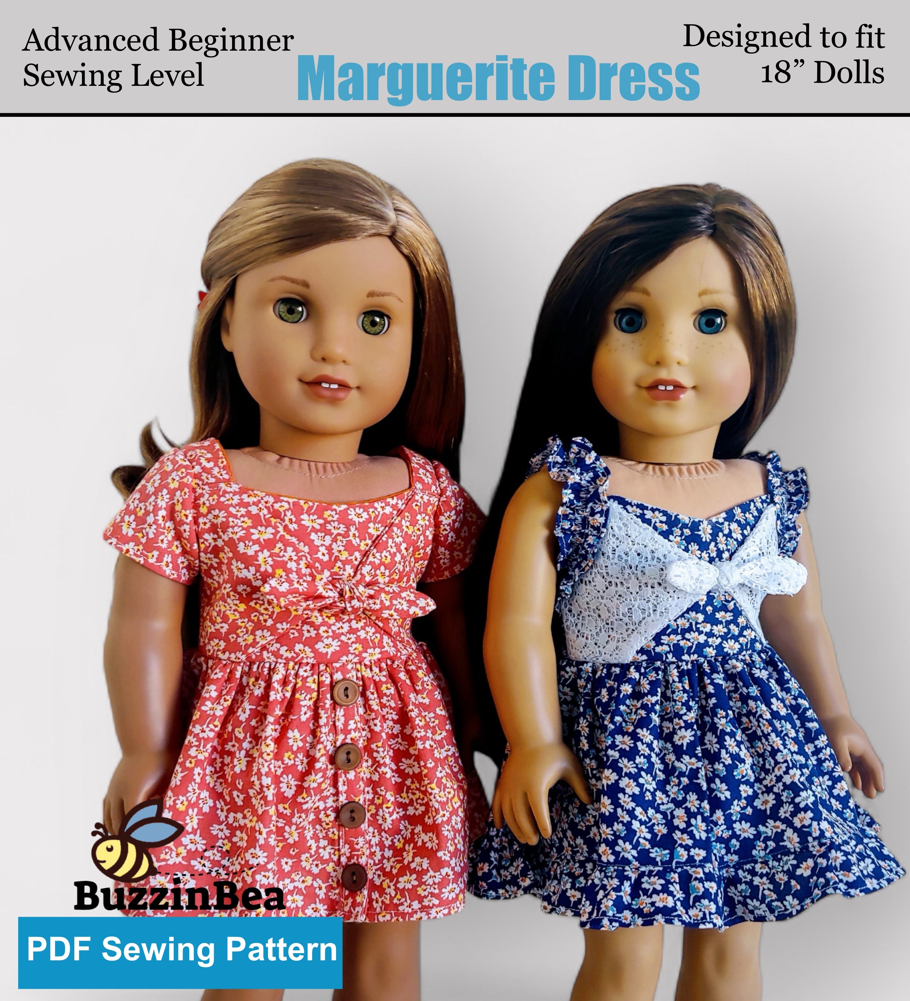 Marguerite Dress 18-inch Doll Clothes PDF Sewing Pattern