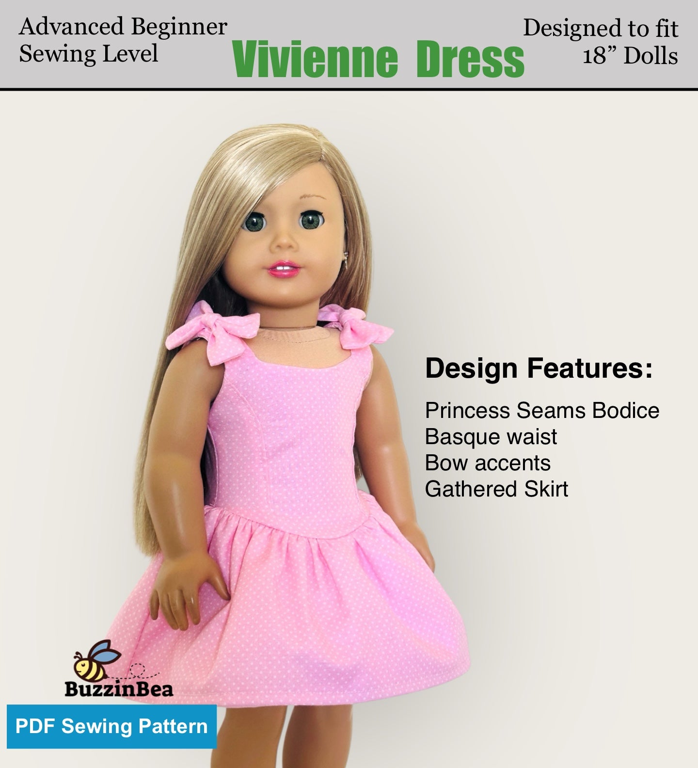 Vivienne Dress for 18-inch Dolls PDF Sewing Pattern
