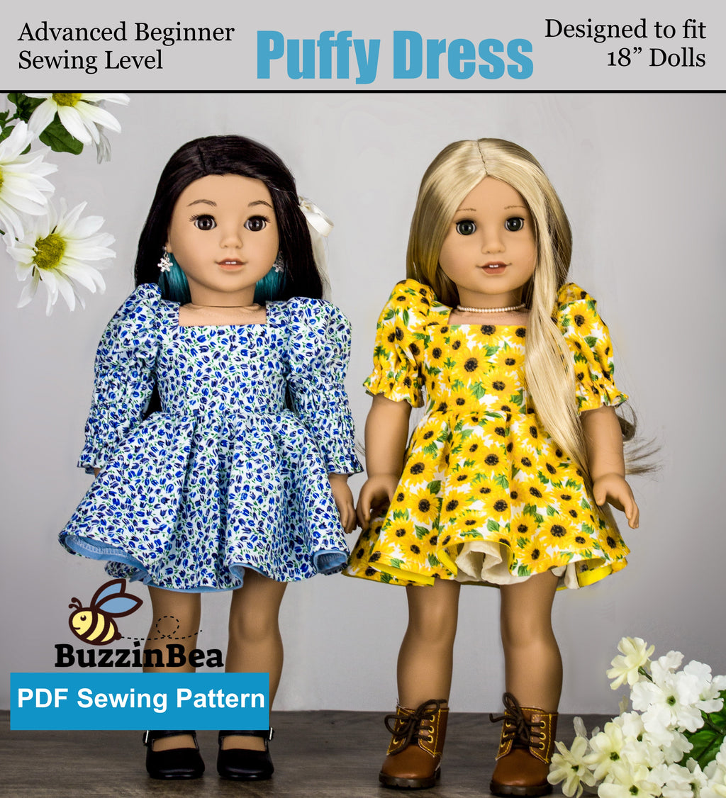 Puffy Dress 18-inch doll clothes PDF sewing pattern