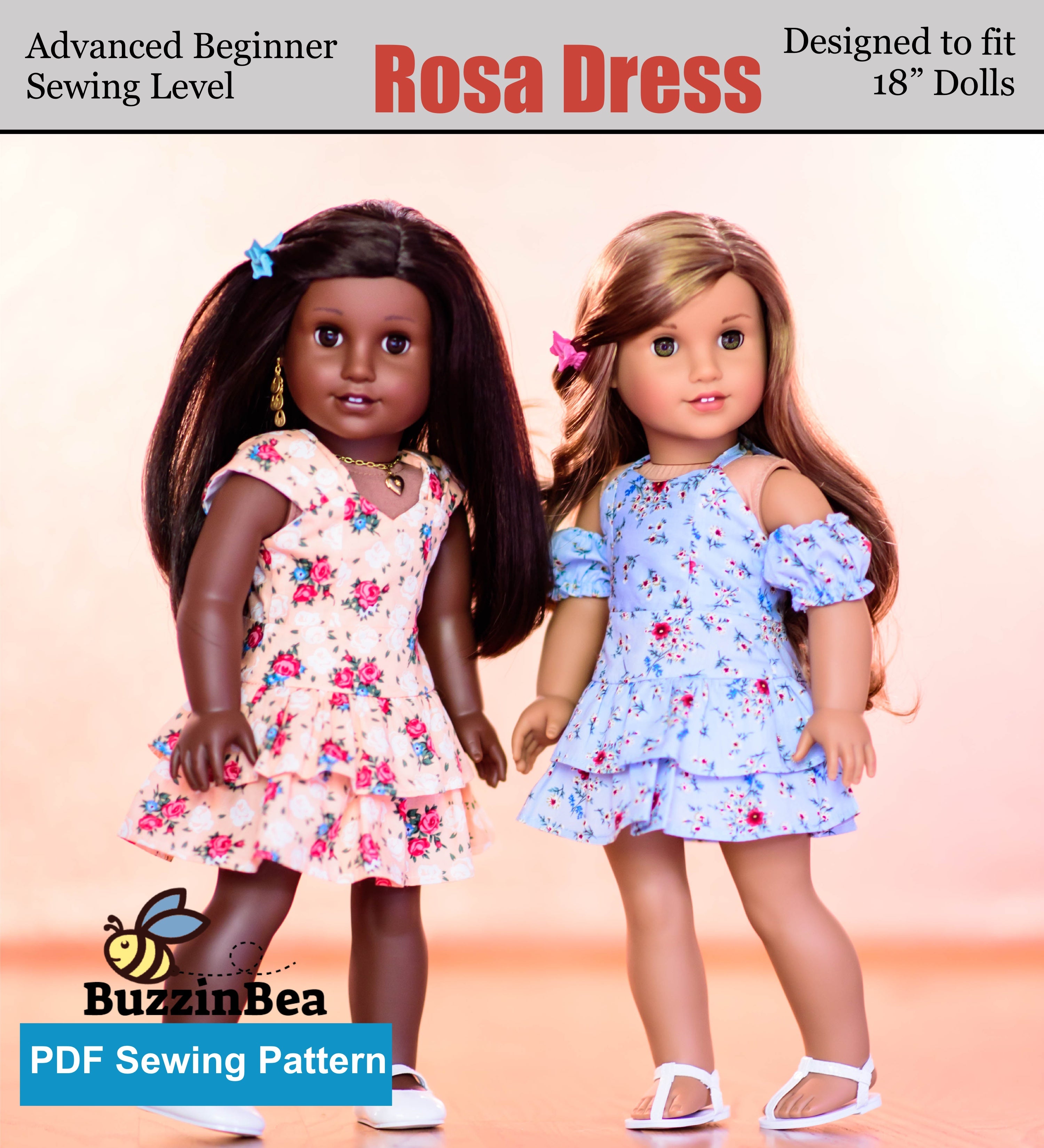Rosa dress 18-inch doll clothes PDF sewing pattern