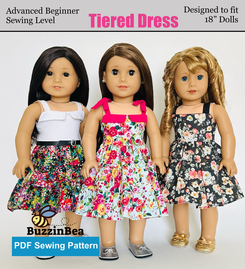 Tiered Dress for 18-inch Dolls PDF Sewing Pattern