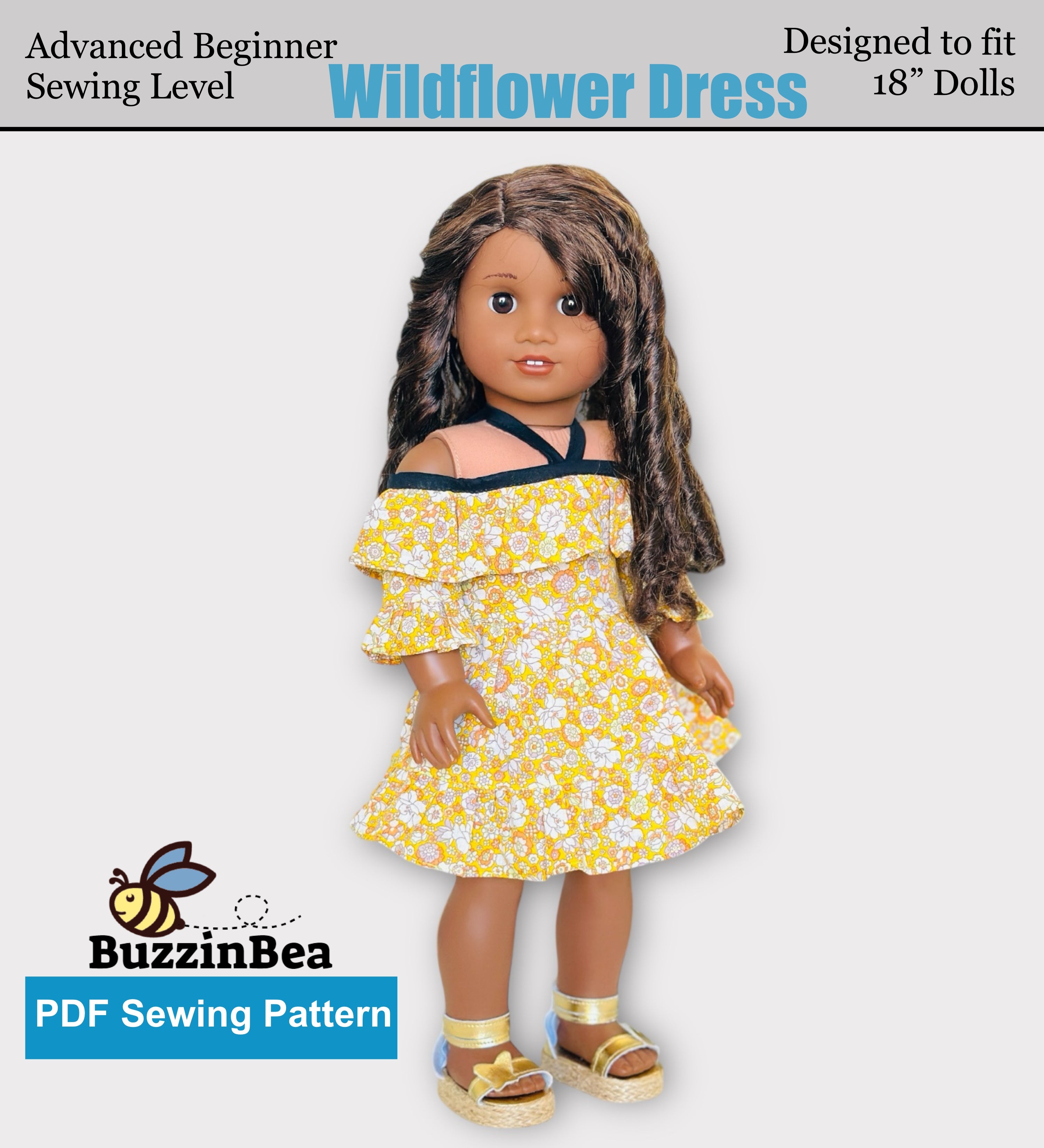 Wildflower dress 18-inch doll clothes PDF sewing pattern