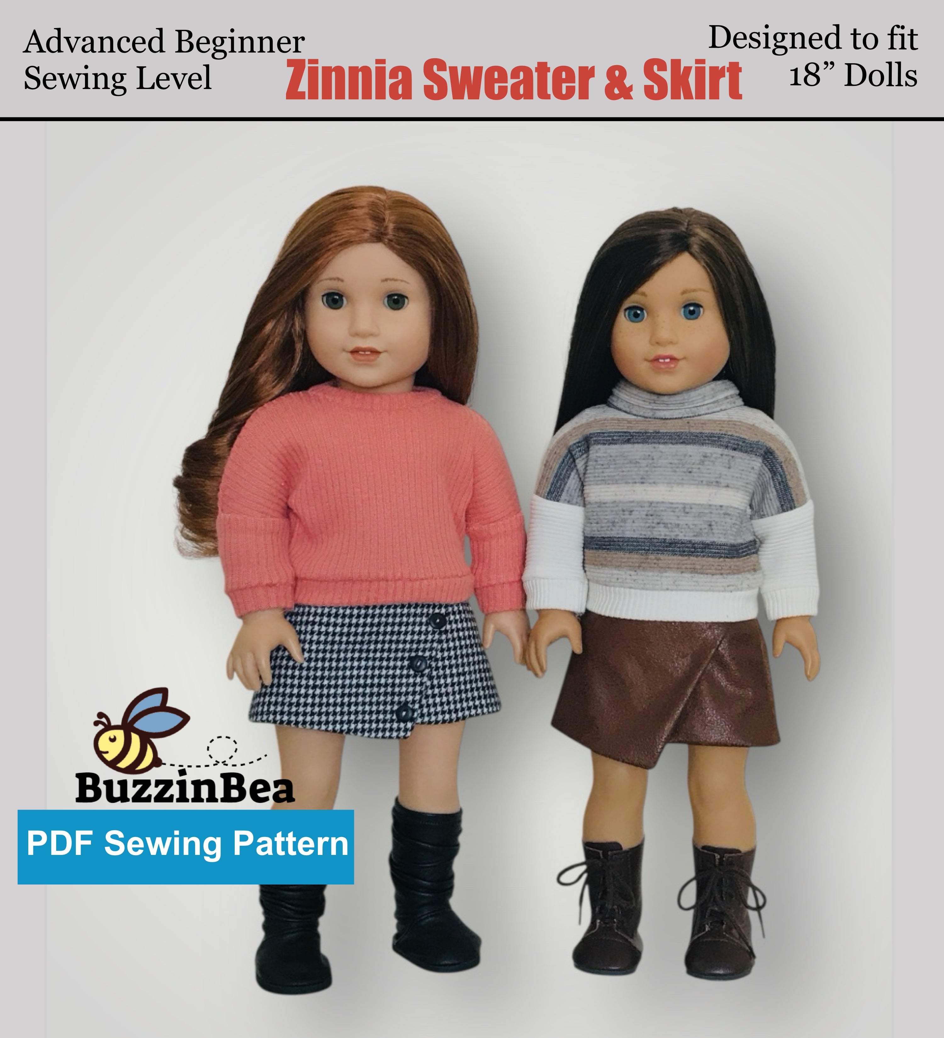 Zinnia Skirt and Sweater for 18-inch Dolls PDF Sewing Pattern