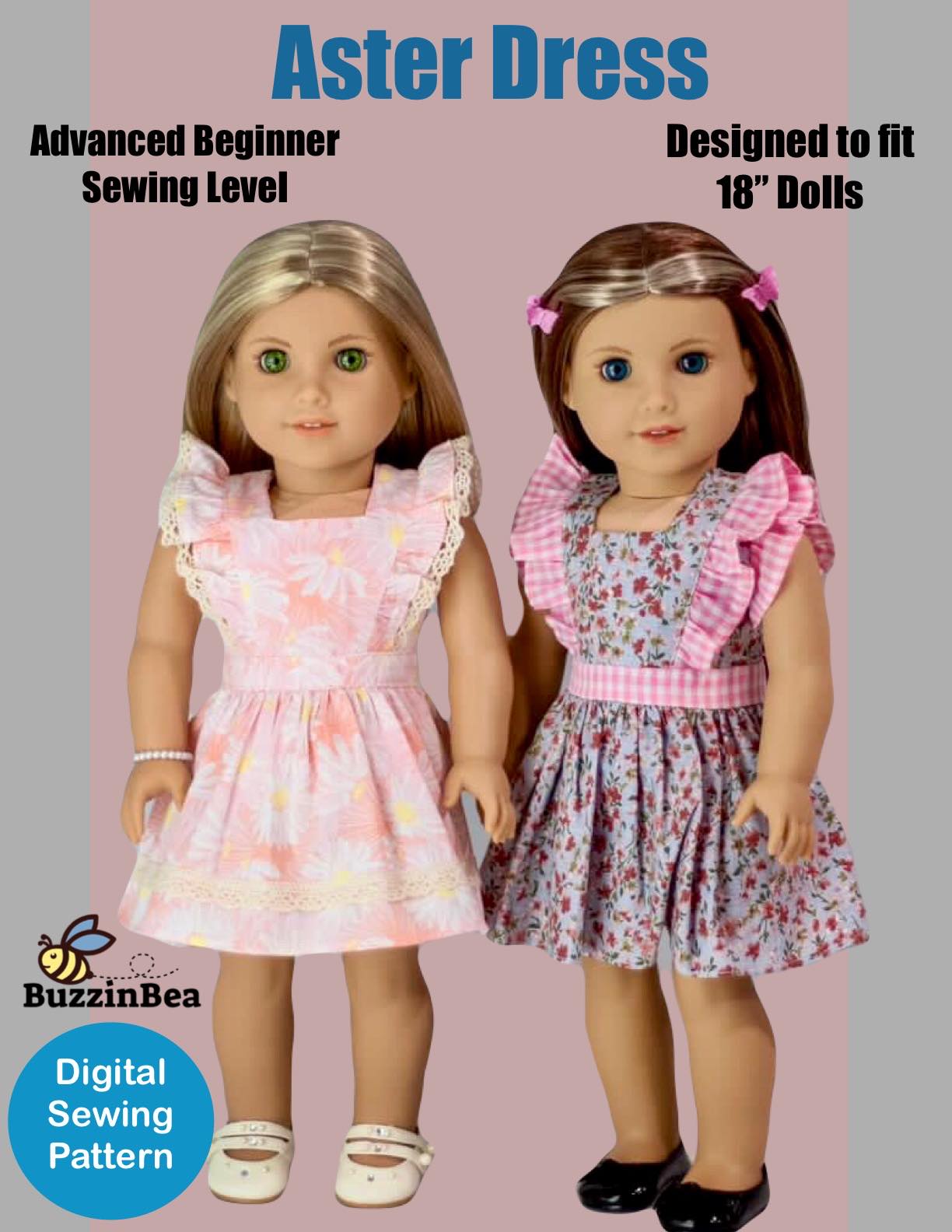 Aster dress 18-inch Doll Clothes PDF sewing pattern