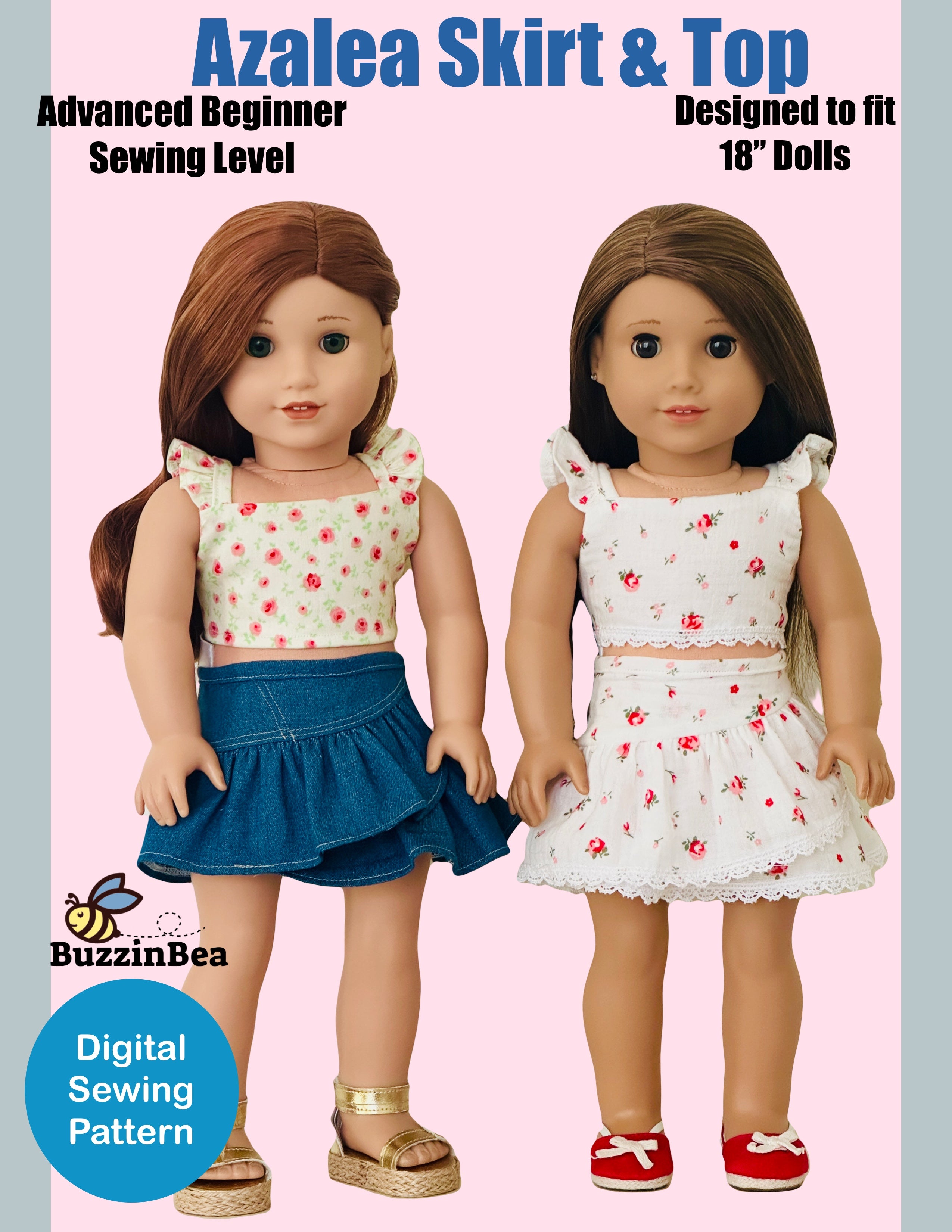 Azalea Skirt and Top 18-inch doll clothes PDF sewing pattern
