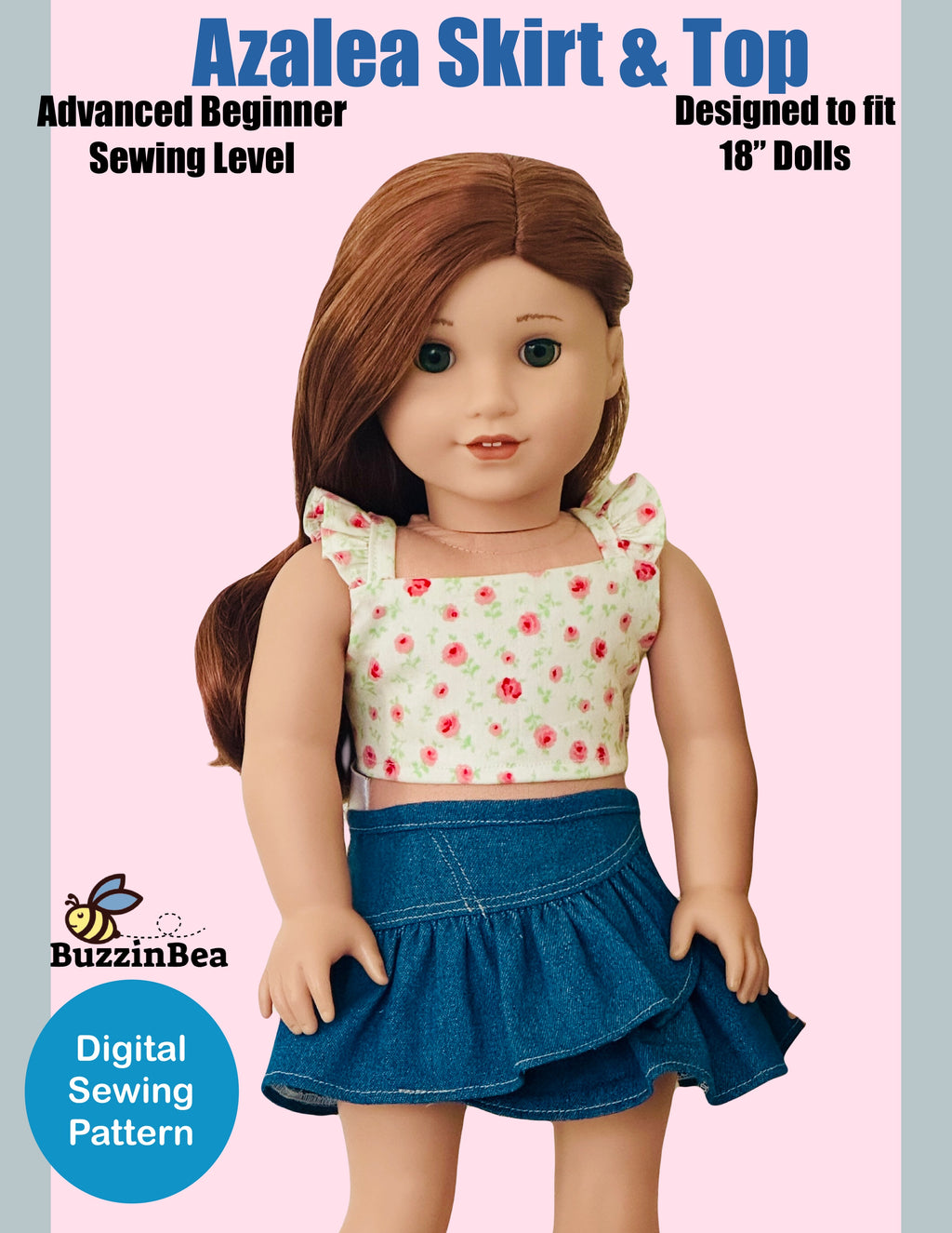 Azalea Skirt and Top 18-inch doll clothes PDF sewing pattern