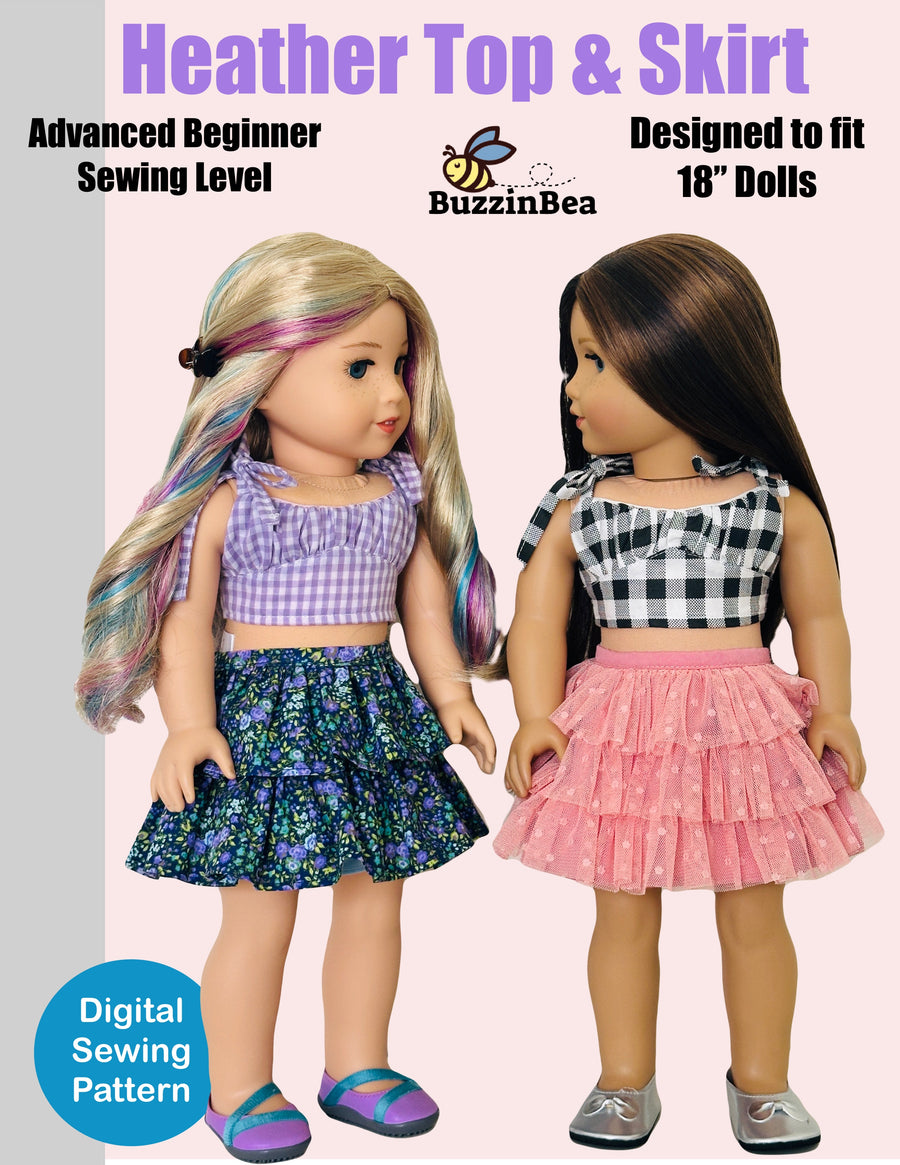 Heather Skirt and Top 18-inch doll clothes PDF sewing pattern