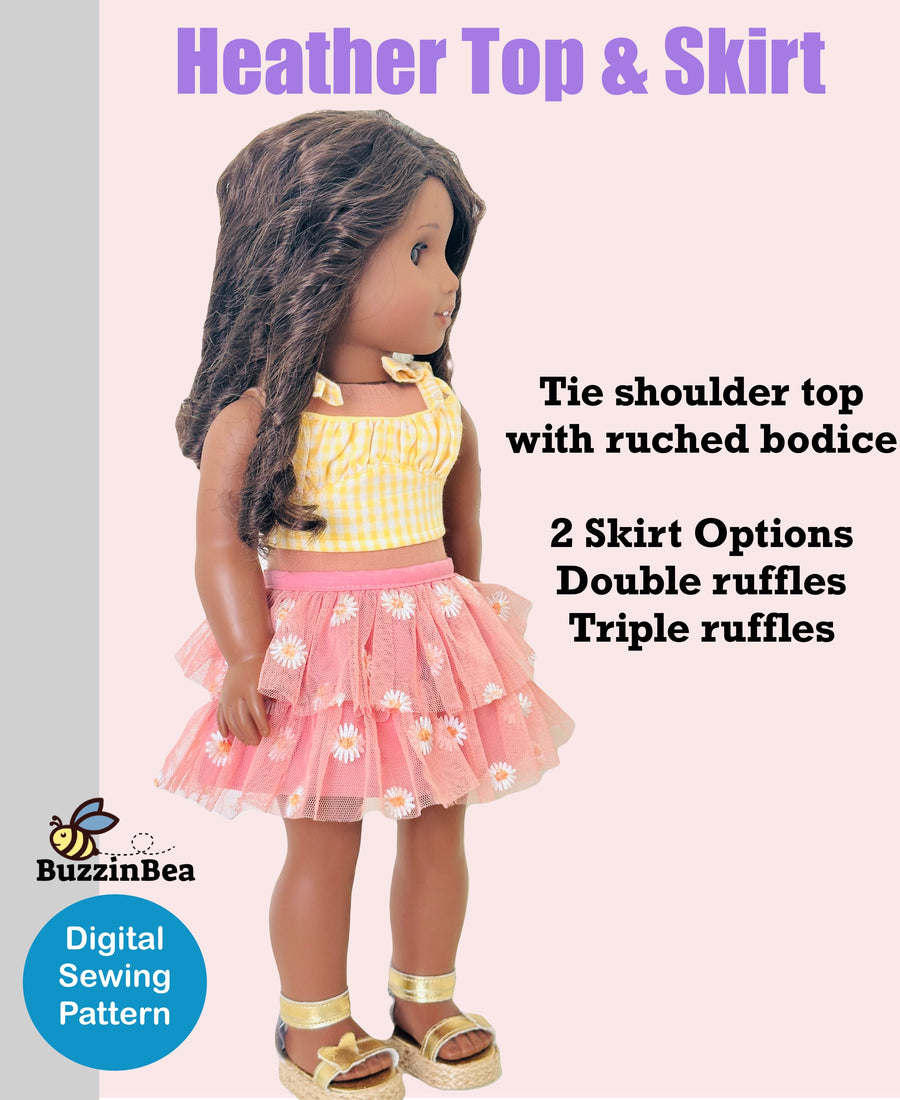 Heather Skirt and Top 18-inch doll clothes PDF sewing pattern