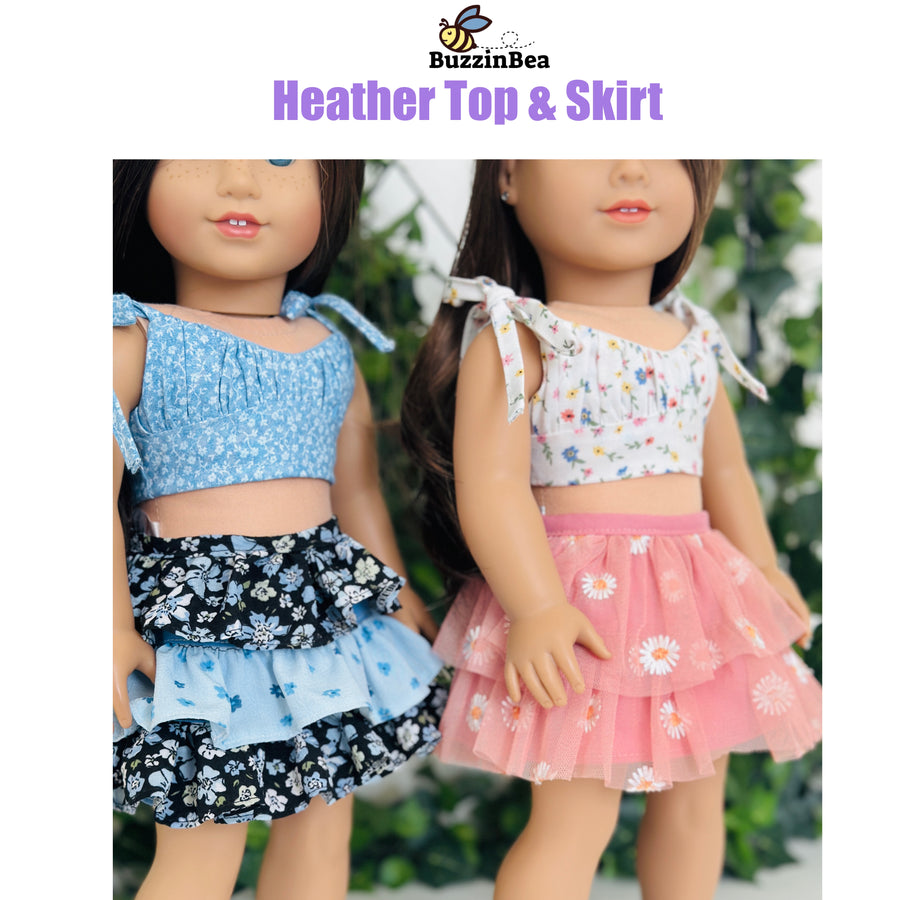 Heather Skirt and Top 18-inch doll clothes PDF sewing pattern