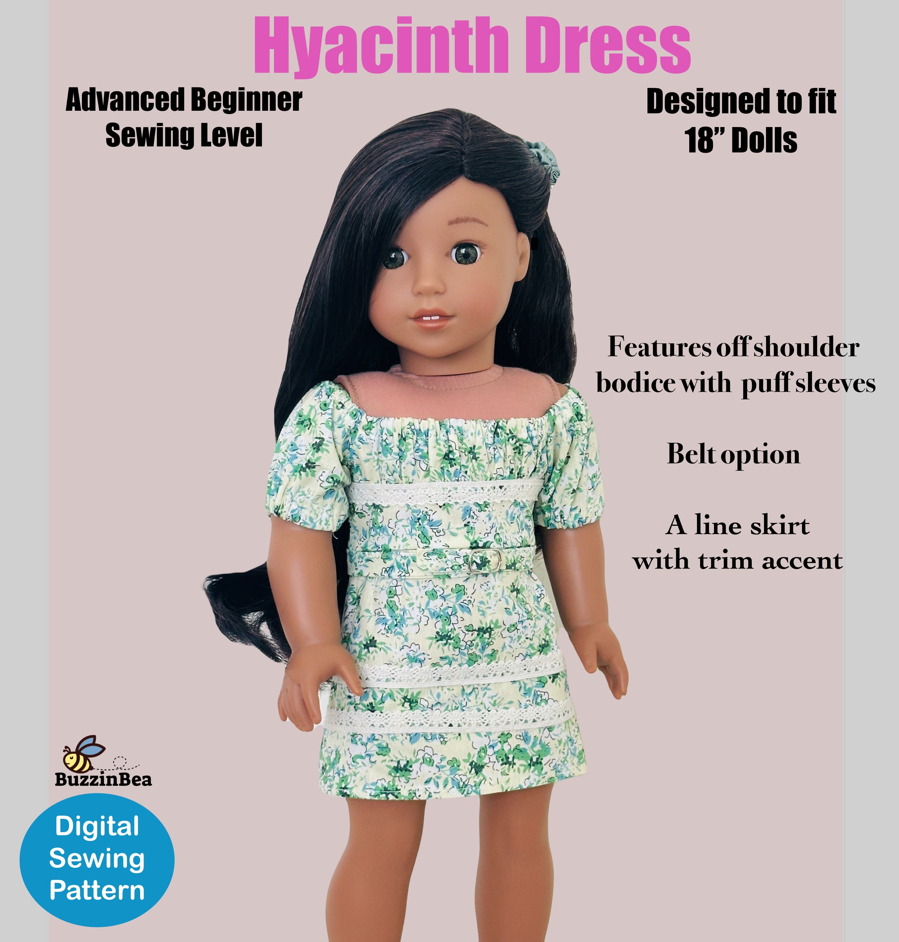 Hyacinth Dress 18-inch Doll Clothes PDF Sewing Pattern