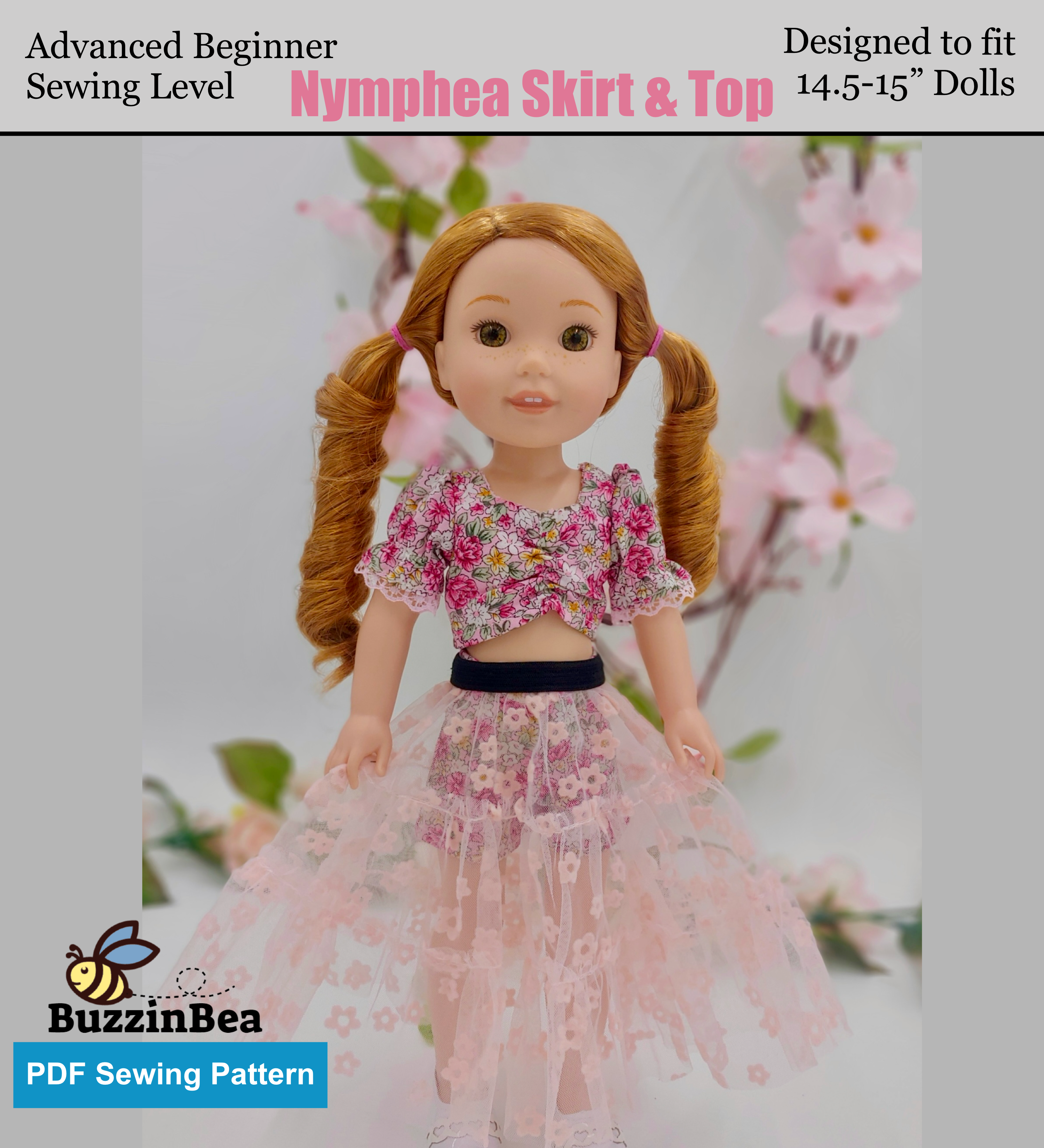 Nymphea Skirt and Top - 14-inch doll clothes PDF sewing pattern