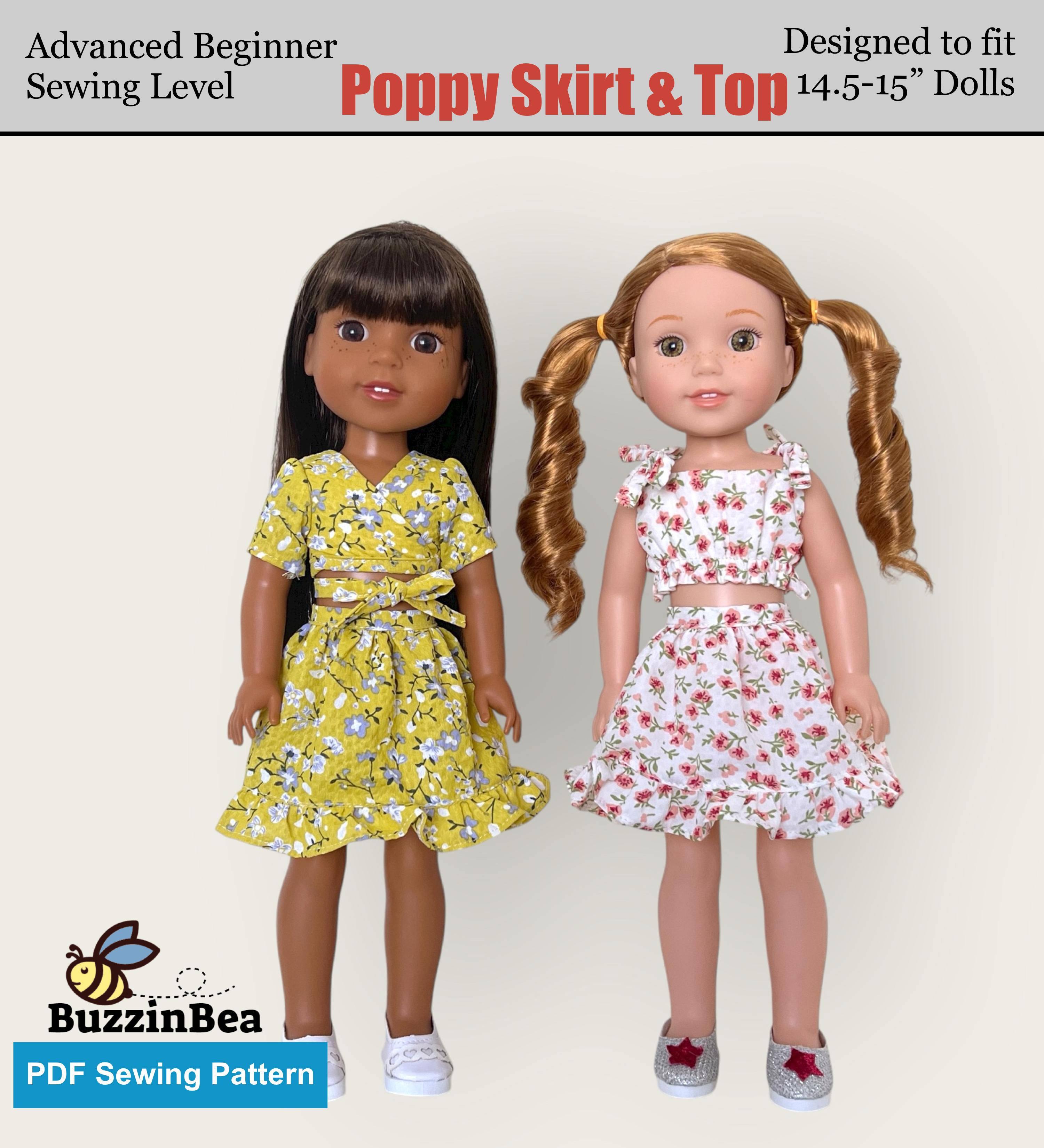 Poppy Skirt and Top for 14-inch doll clothes PDF Sewing Pattern