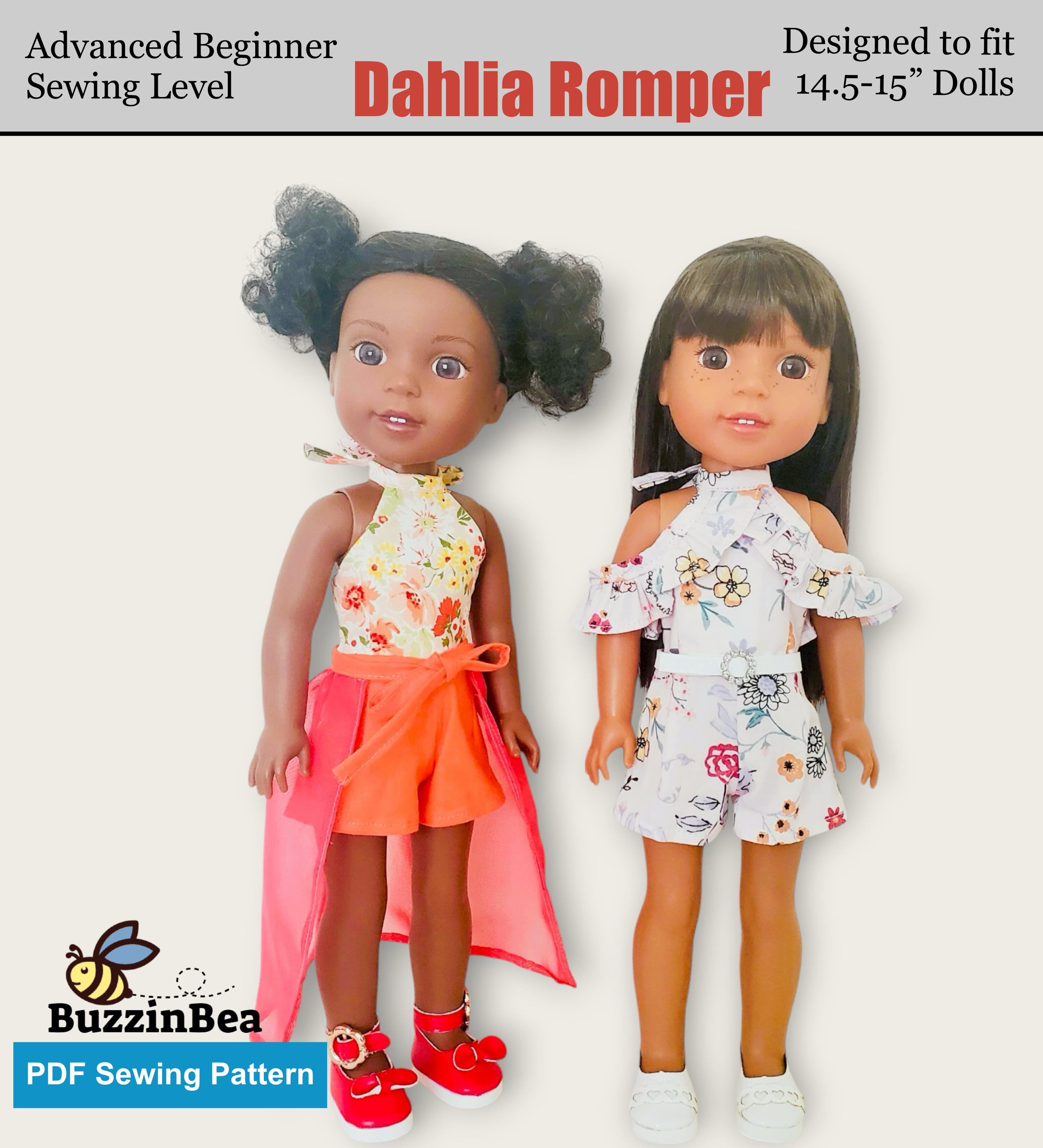 Dahlia Romper 14-inch doll clothes PDF sewing pattern