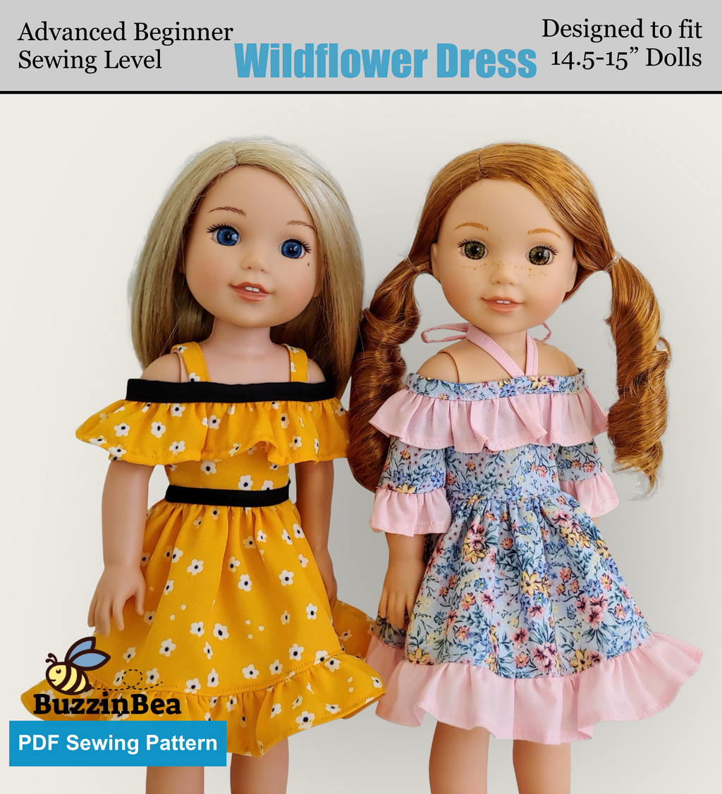 Wildflower Dress 14-inch doll clothes PDF sewing pattern