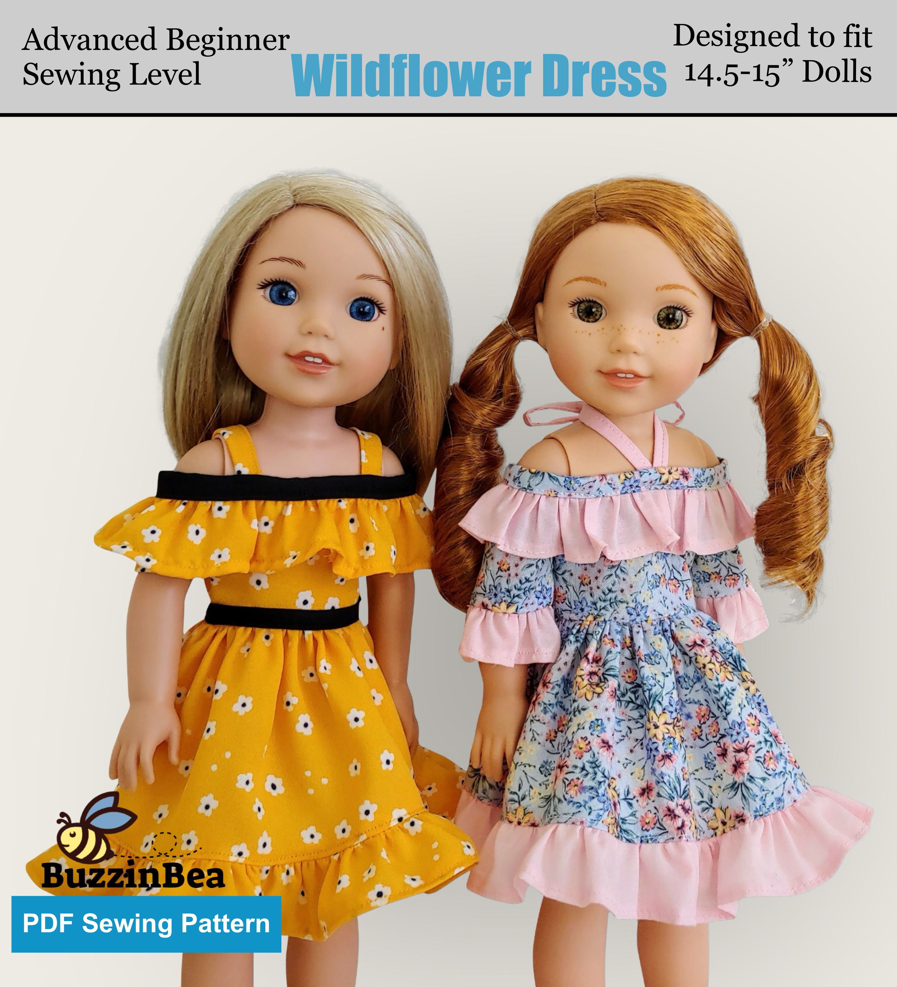 Wildflower Dress 14-inch doll clothes PDF sewing pattern