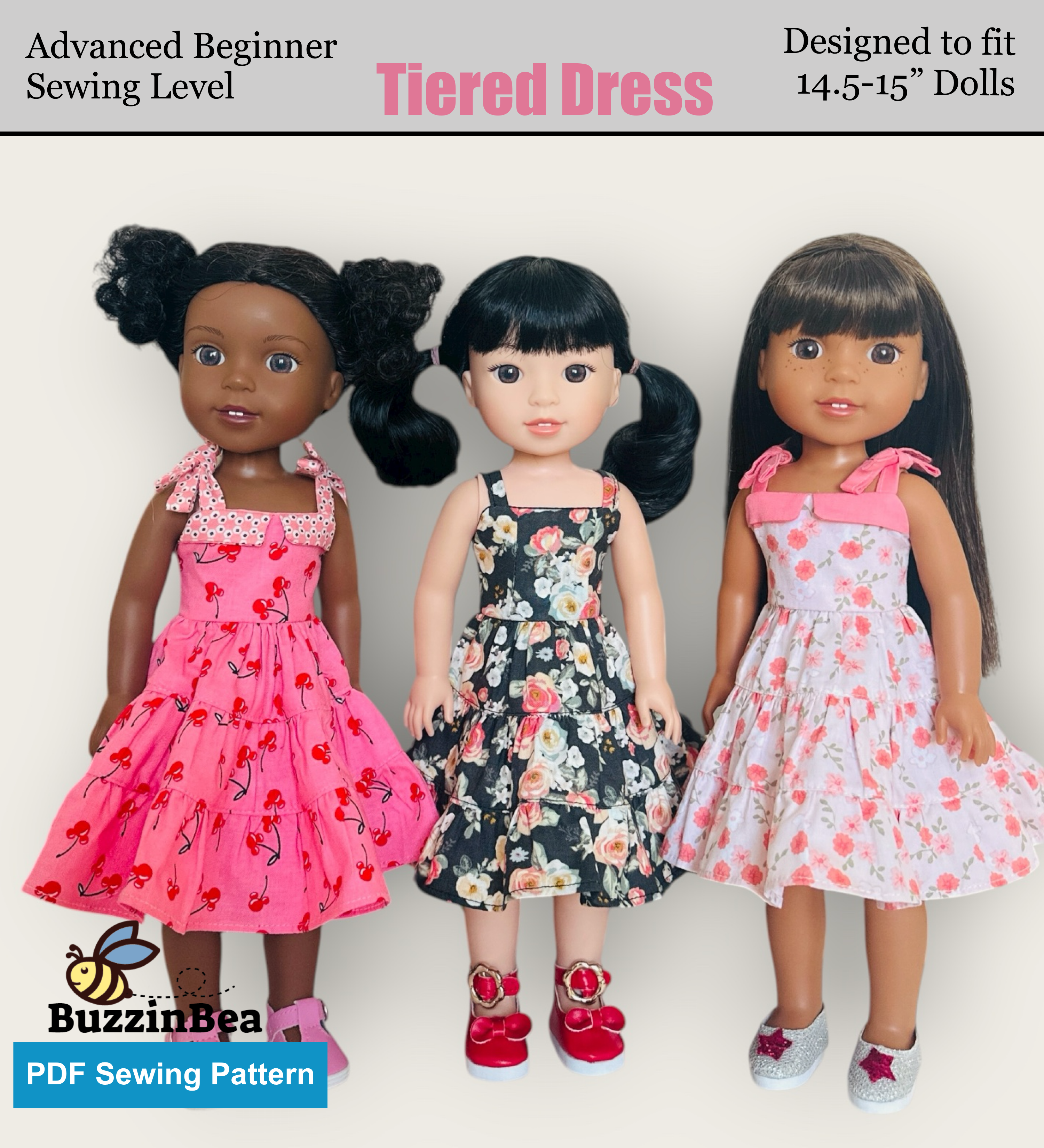 Tiered Dress 14-inch doll clothes PDF sewing pattern