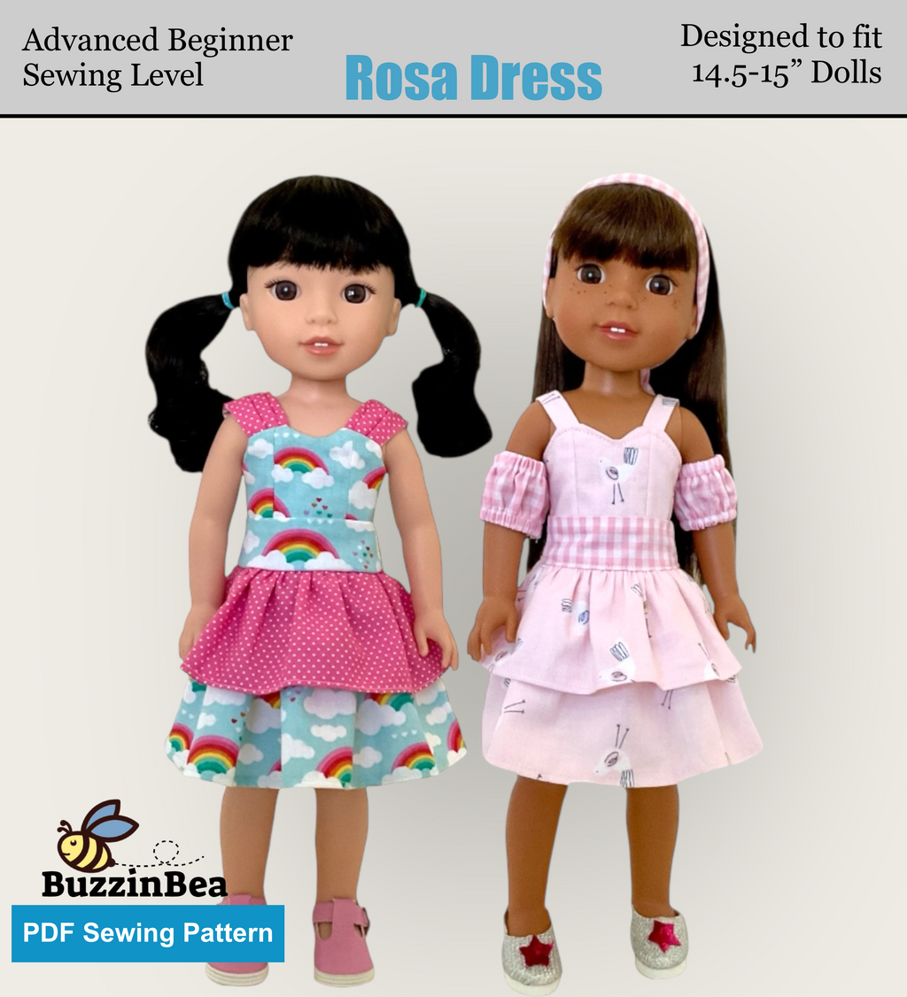Rosa dress  14-inch doll clothes PDF sewing pattern