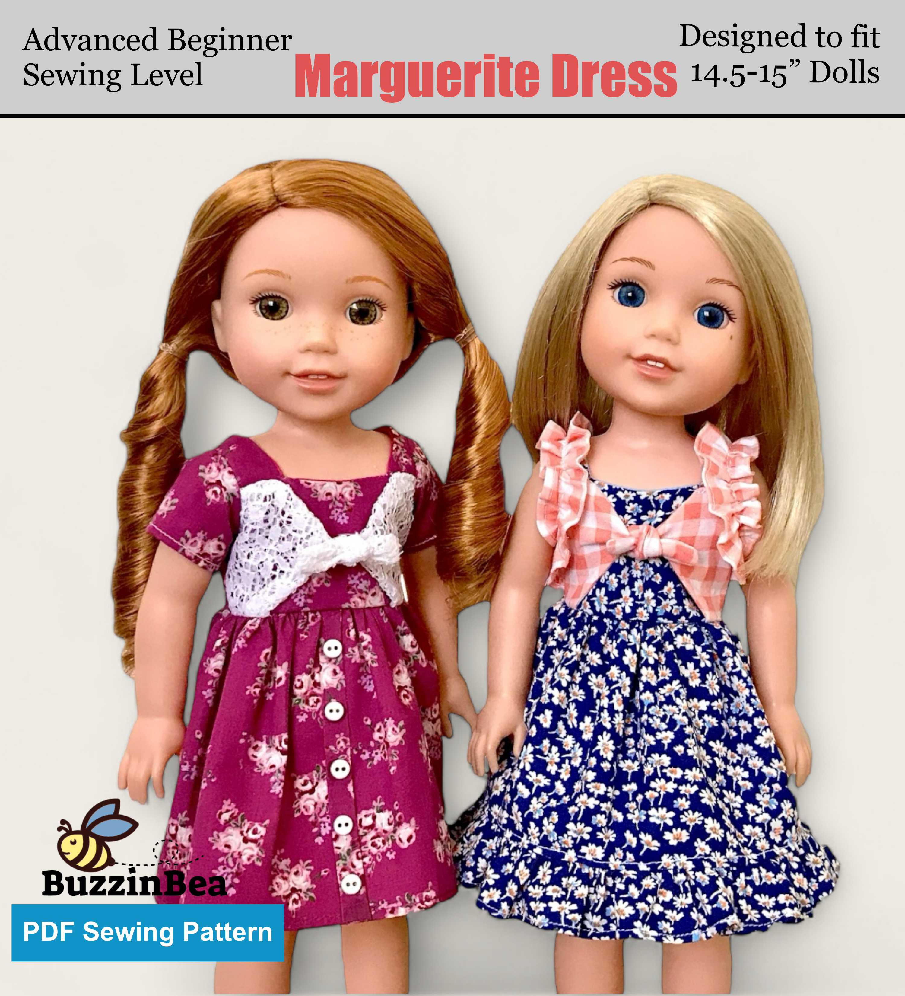 Marguerite dress 14-inch doll clothes PDF sewing pattern