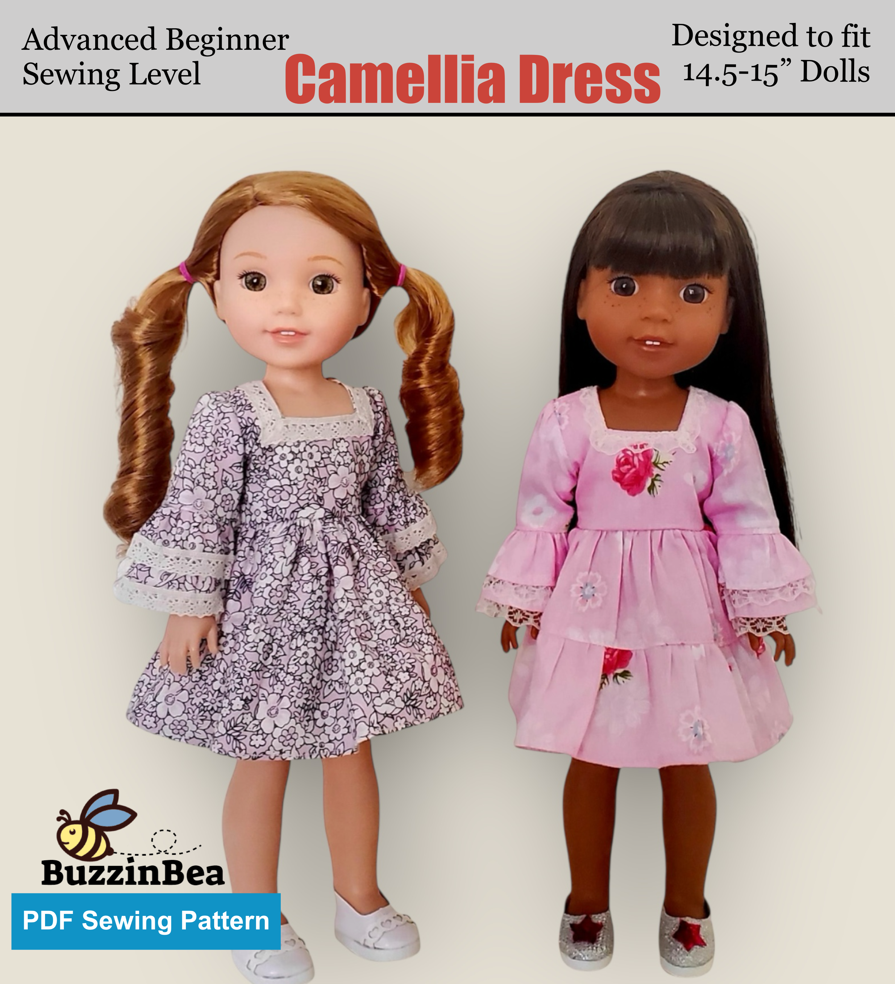 Camellia Dress 14-inch doll clothes PDF sewing pattern