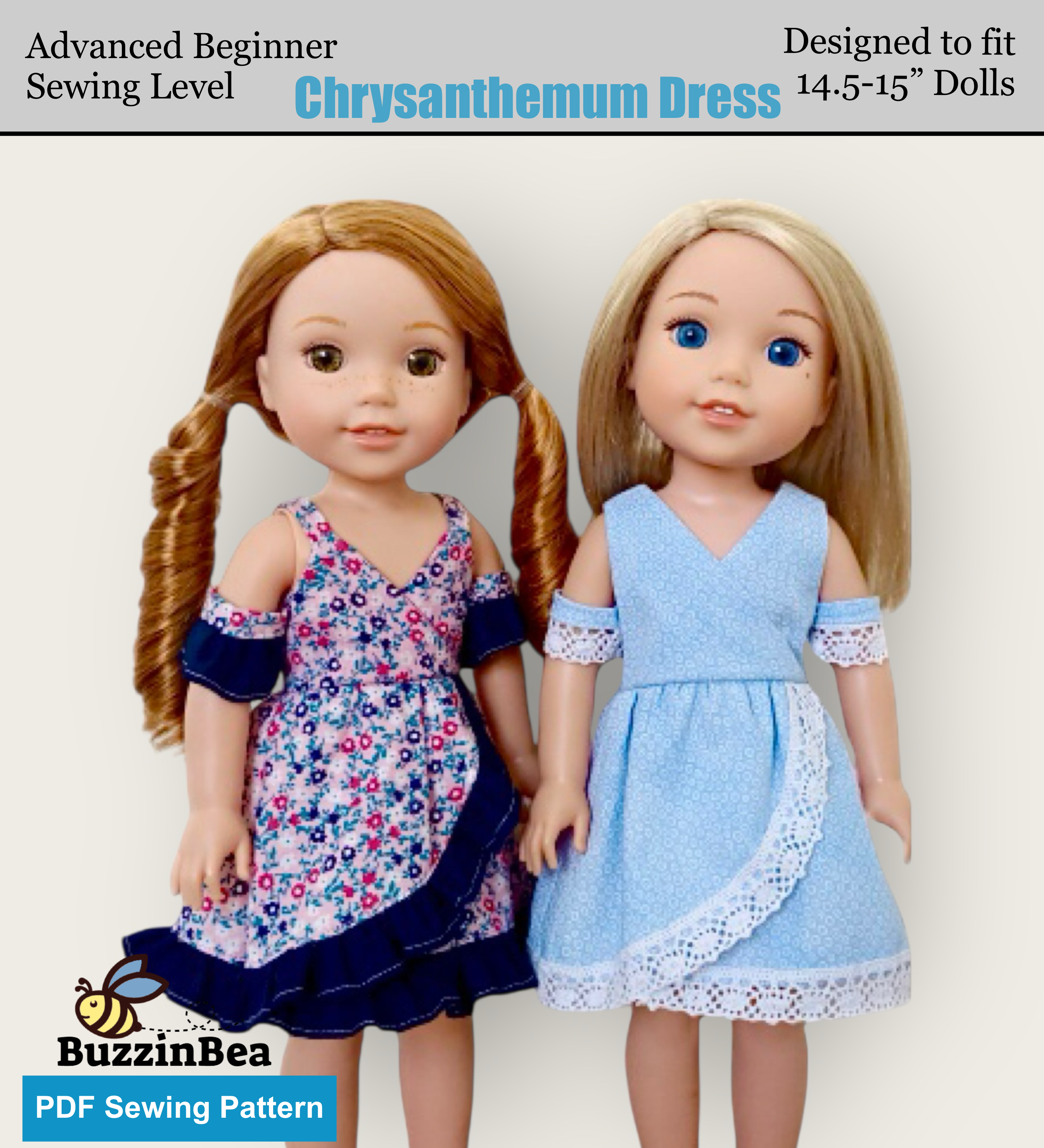 Chrysanthemum dress  14-inch doll clothes PDF sewing pattern
