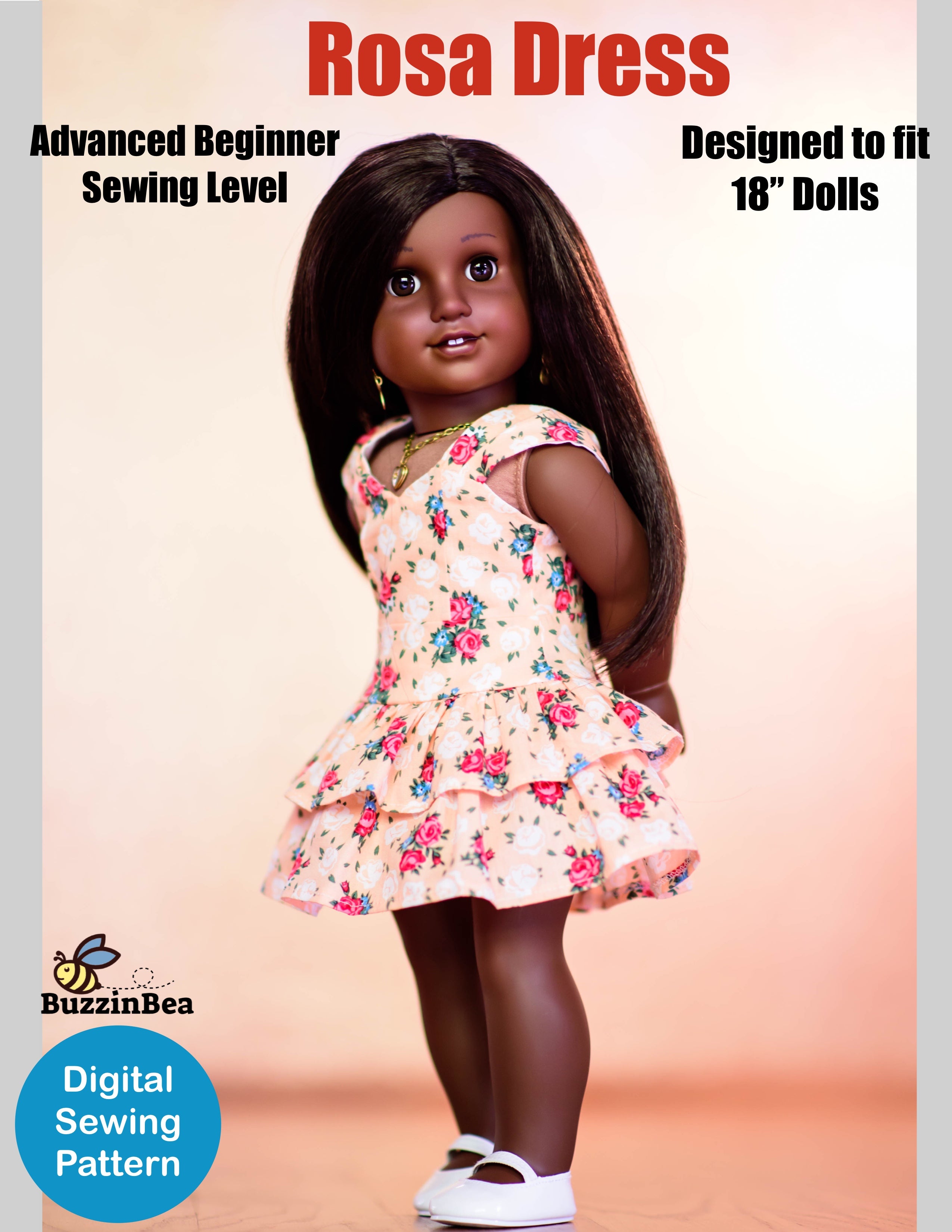 Rosa dress 18-inch doll clothes PDF sewing pattern