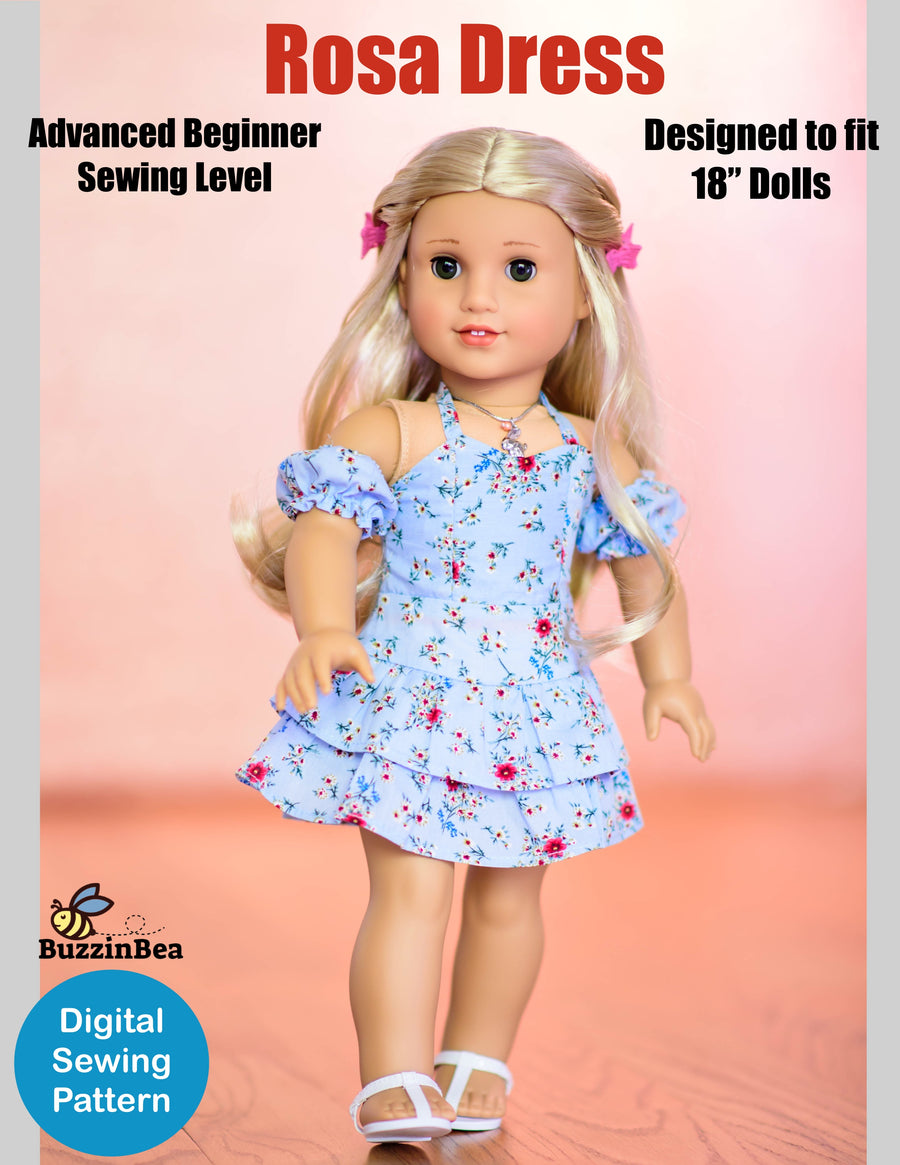 Rosa dress 18-inch doll clothes PDF sewing pattern