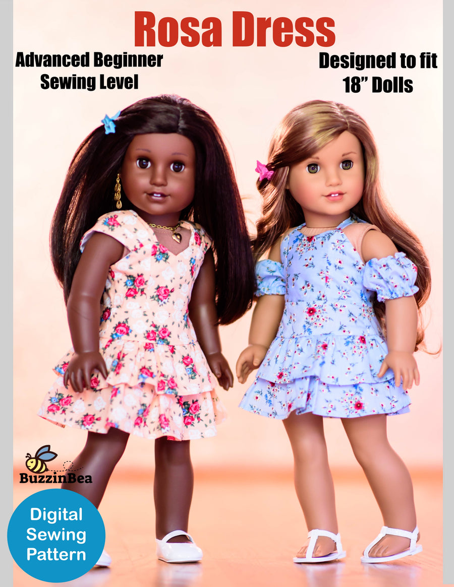 Rosa dress 18-inch doll clothes PDF sewing pattern