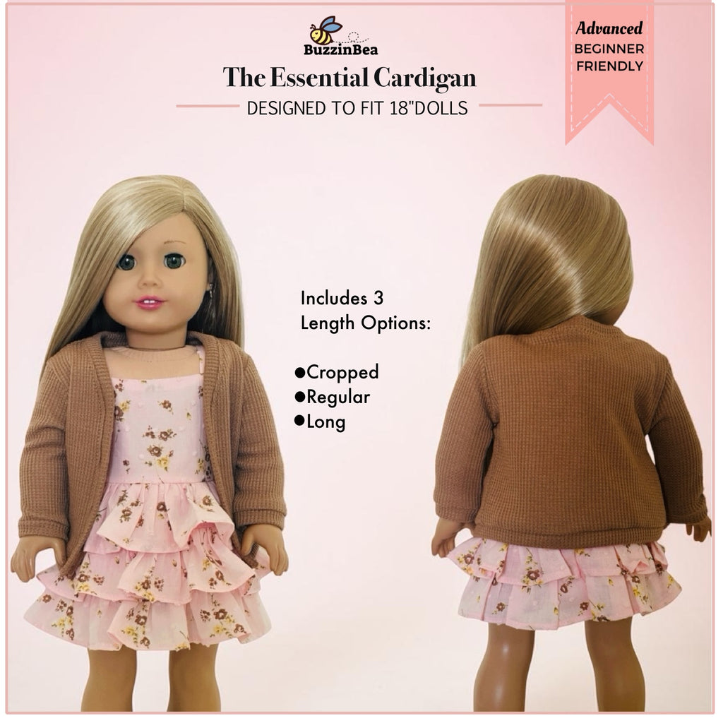 The Essential Cardigan for 18-inch doll clothes PDF sewing pattern