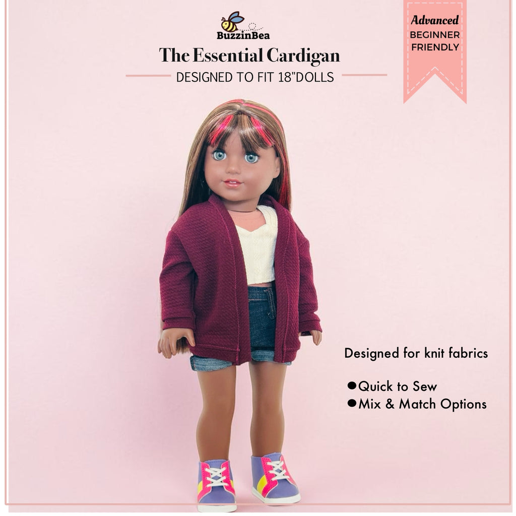 The Essential Cardigan for 18-inch doll clothes PDF sewing pattern