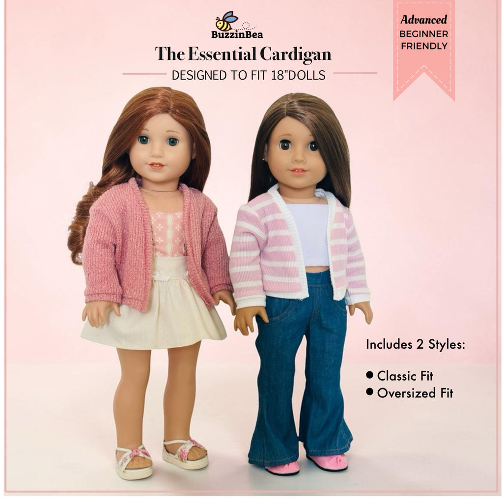 The Essential Cardigan for 18-inch doll clothes PDF sewing pattern