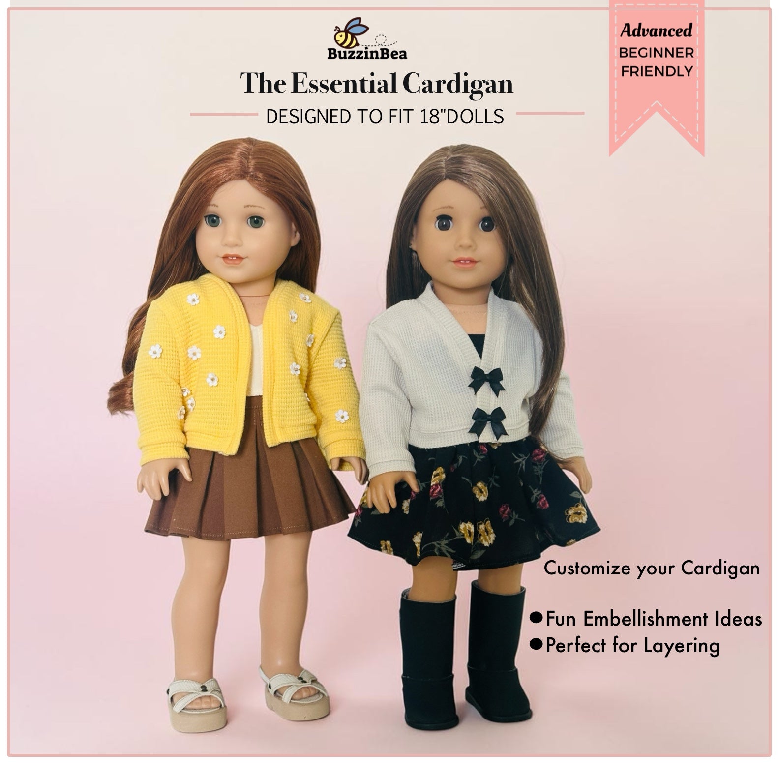 The Essential Cardigan for 18-inch doll clothes PDF sewing pattern