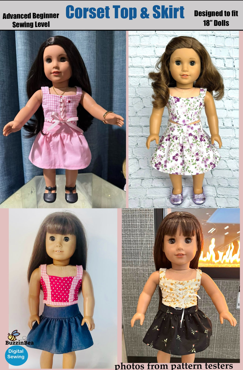 Corset Skirt and Top 18-inch doll clothes PDF sewing pattern