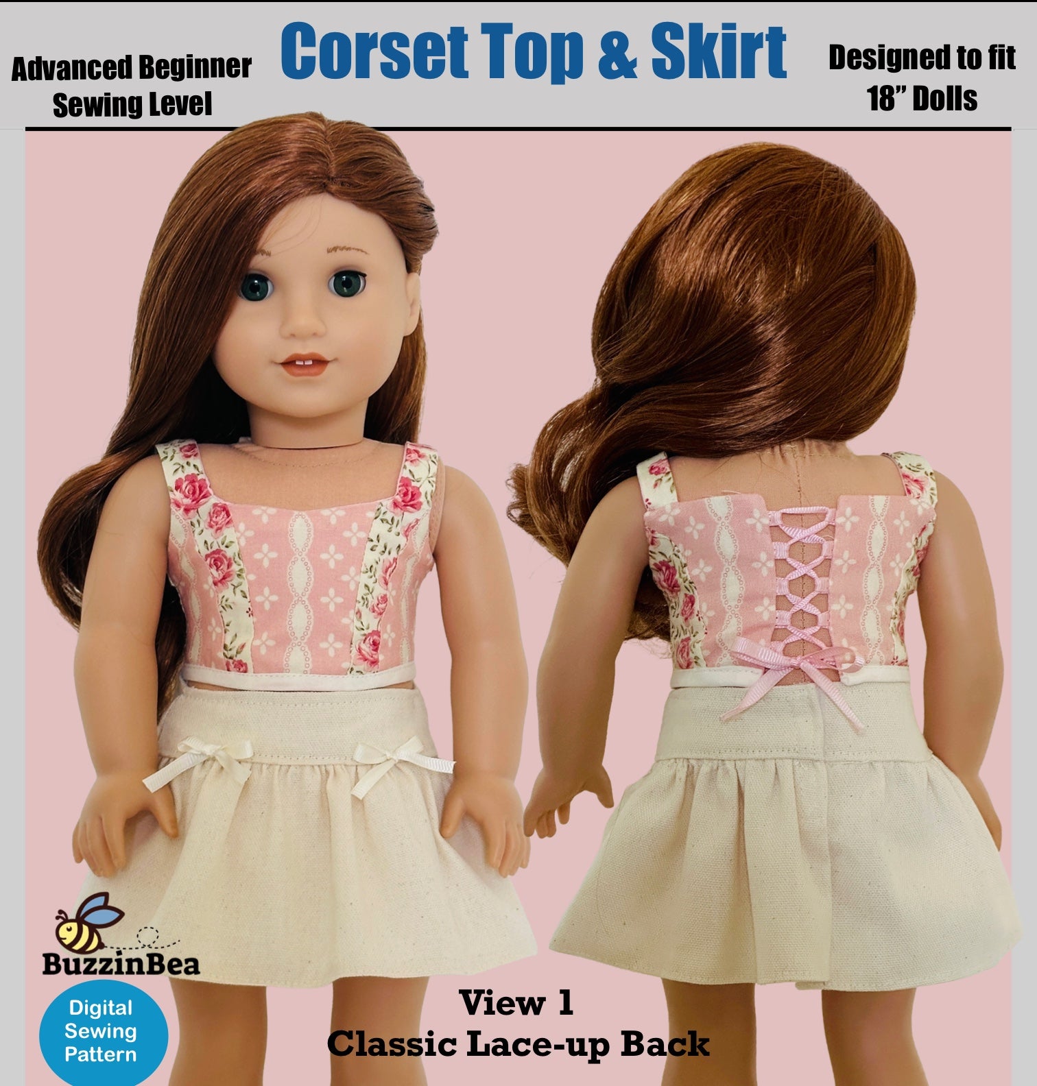 Corset Skirt and Top 18-inch doll clothes PDF sewing pattern