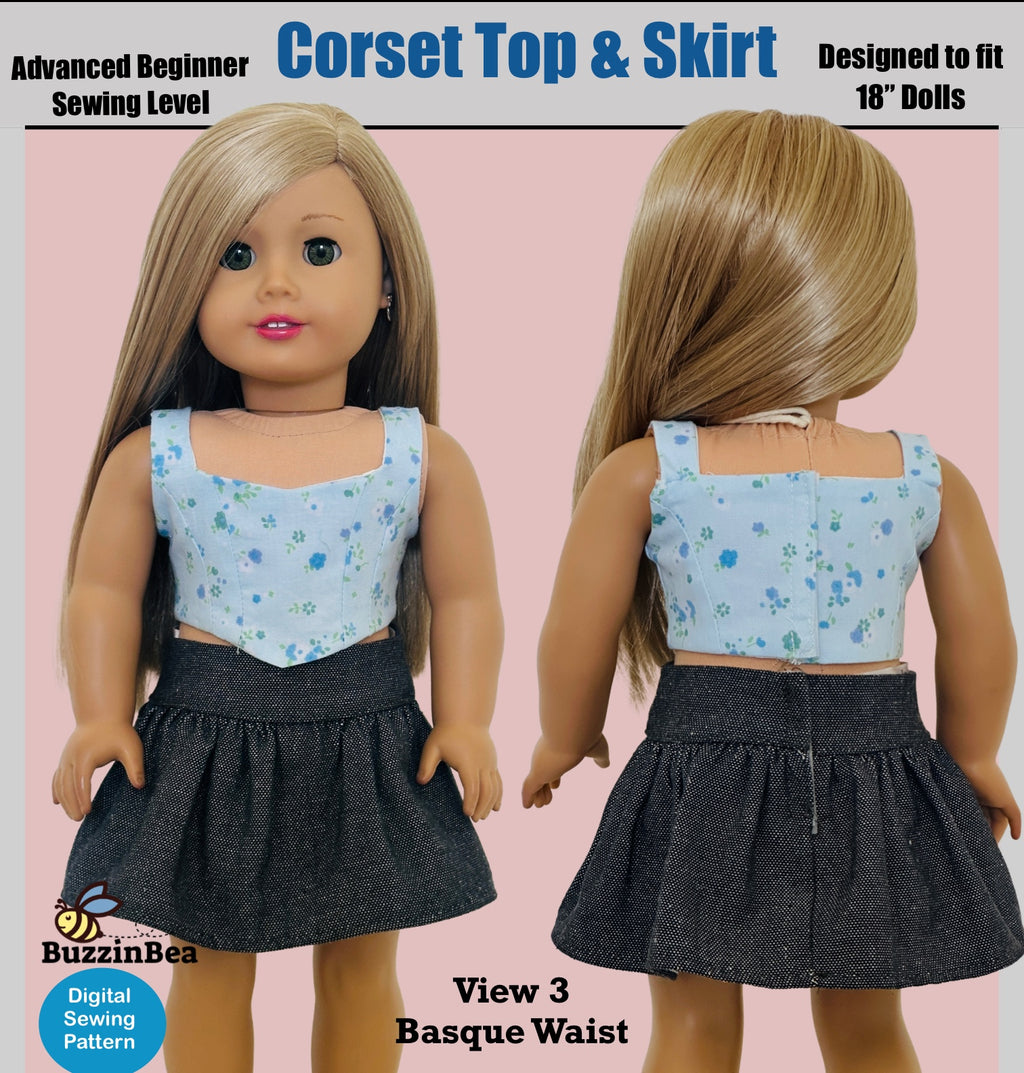 Corset Skirt and Top 18-inch doll clothes PDF sewing pattern