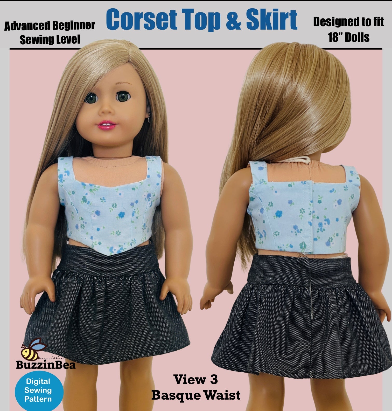 Corset Skirt and Top 18-inch doll clothes PDF sewing pattern