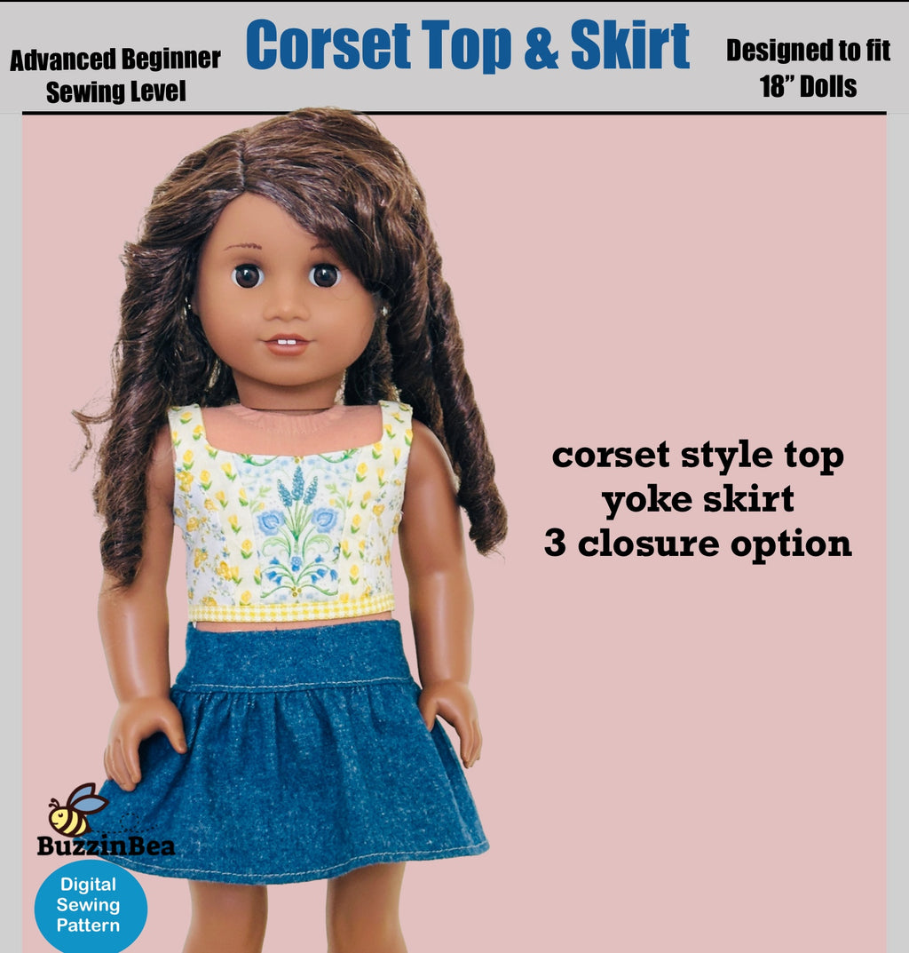 Corset Skirt and Top 18-inch doll clothes PDF sewing pattern