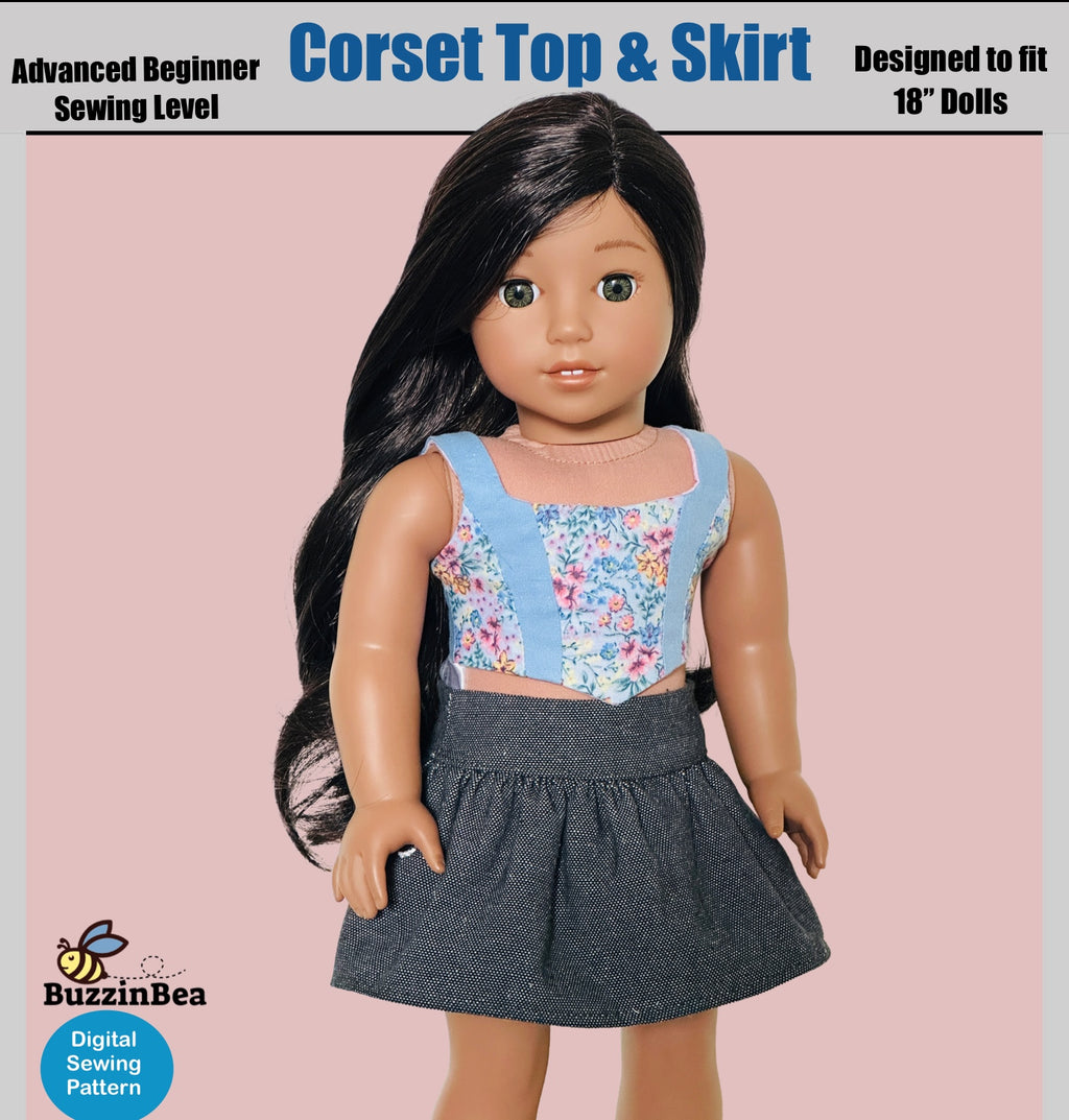 Corset Skirt and Top 18-inch doll clothes PDF sewing pattern