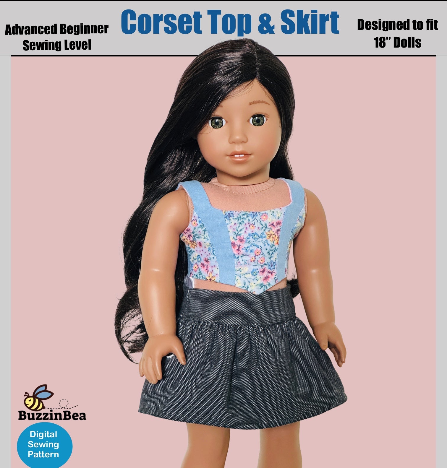 Corset Skirt and Top 18-inch doll clothes PDF sewing pattern