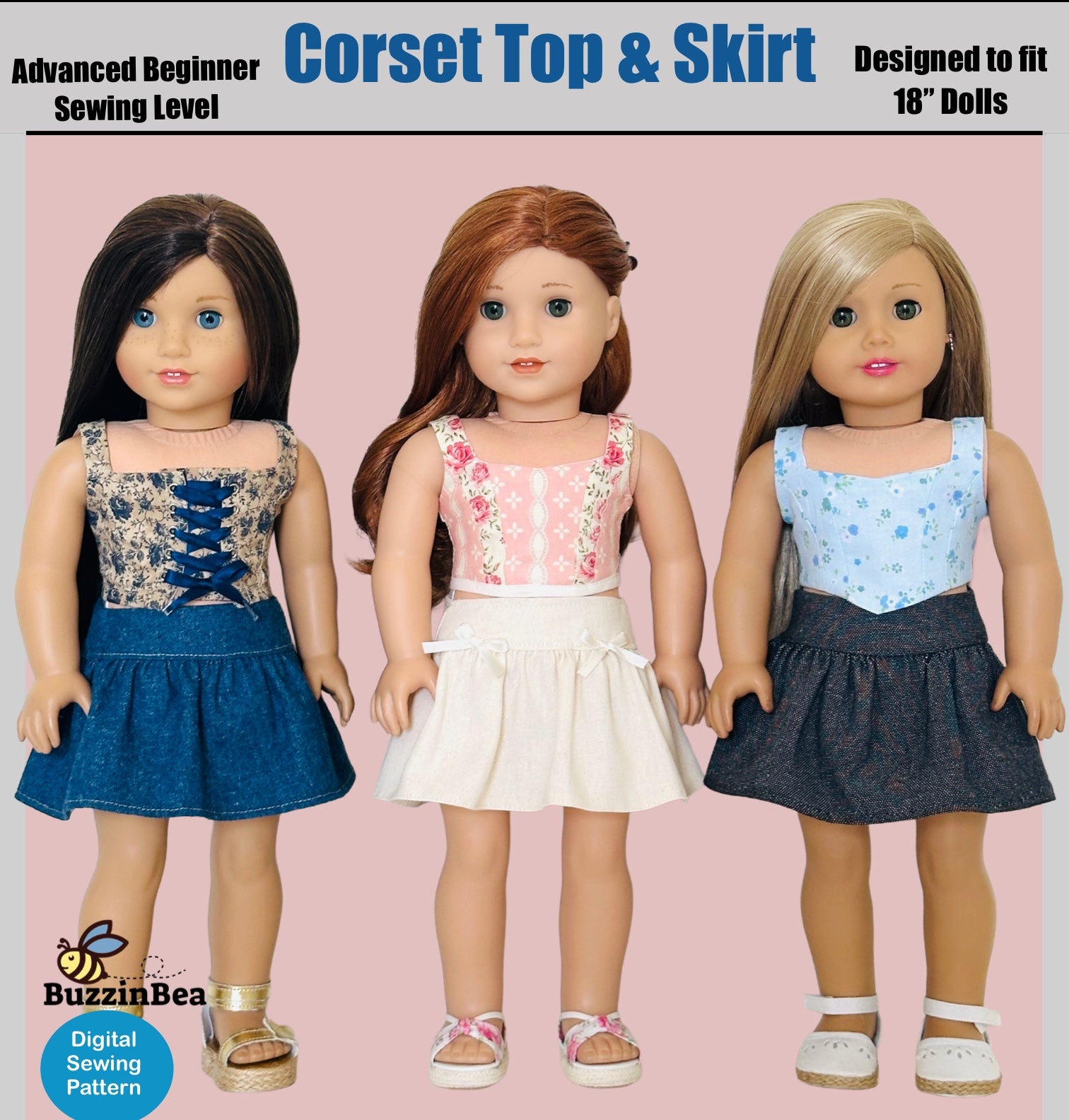 Corset Skirt and Top 18-inch doll clothes PDF sewing pattern