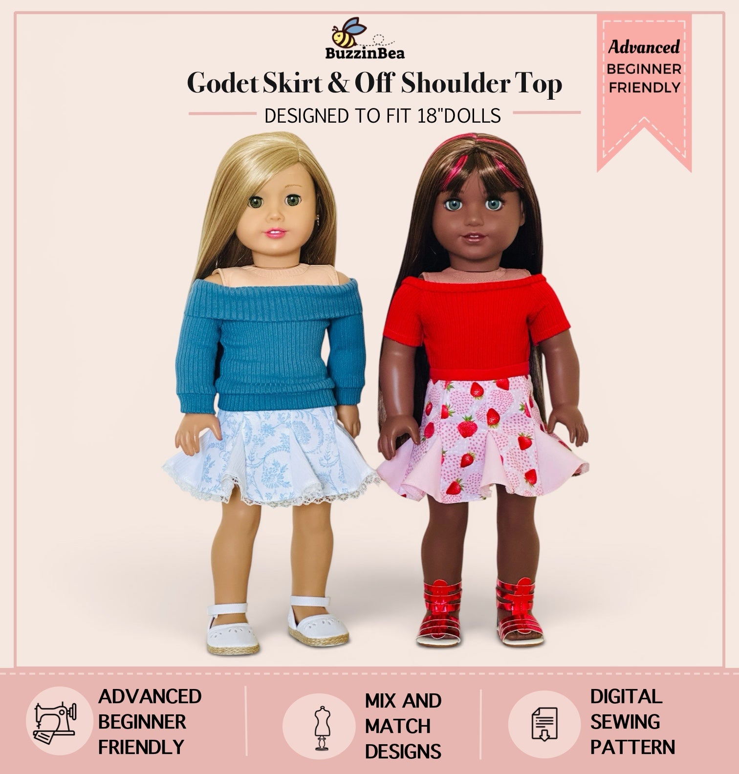 Godet Skirt and Top 18-inch doll clothes PDF sewing pattern