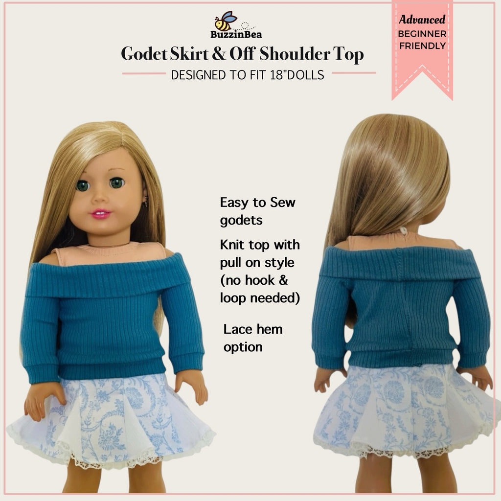 Godet Skirt and Top 18-inch doll clothes PDF sewing pattern
